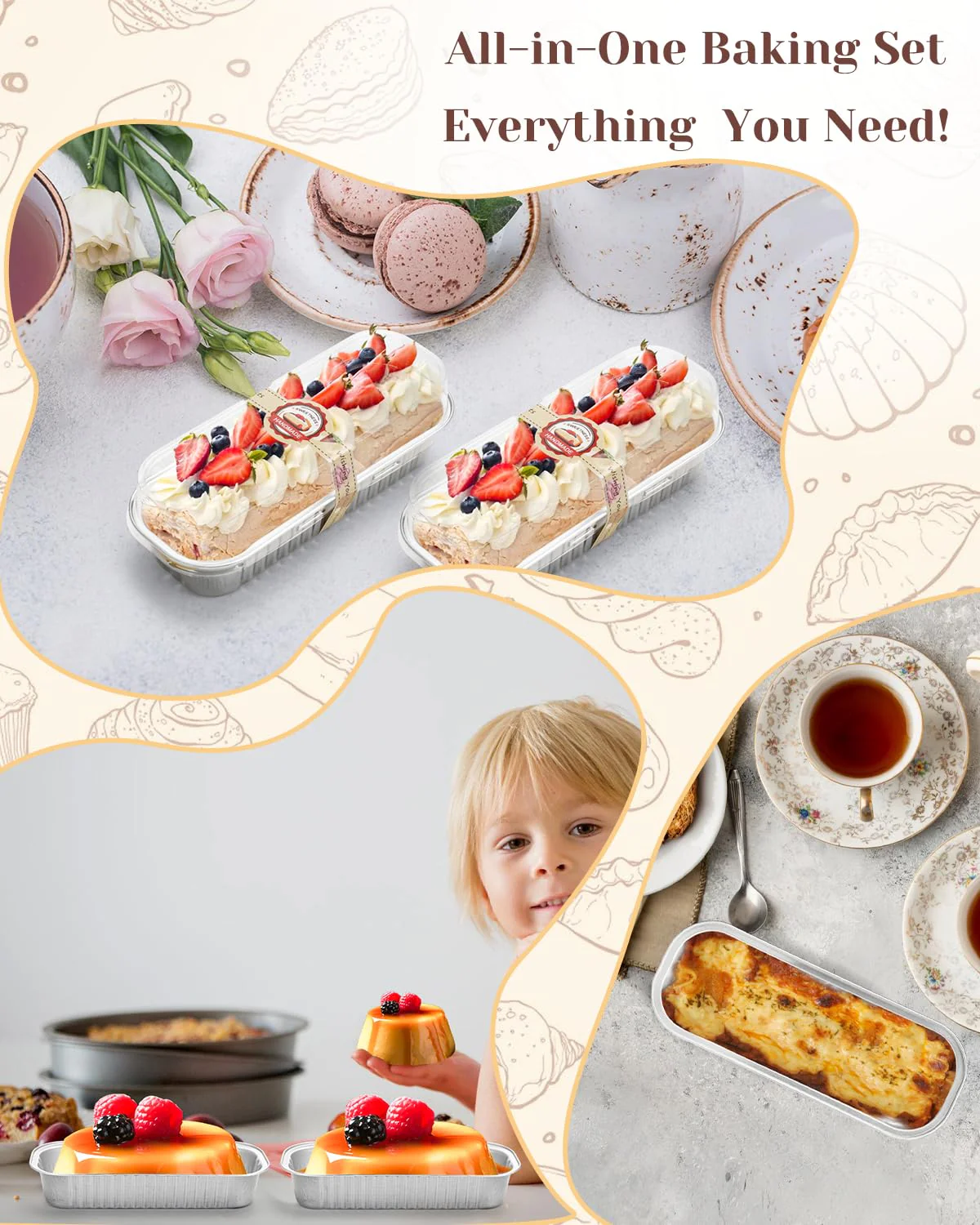 YQER 100 Pack Mini Loaf Pans with Lids, Spoons & Stickers – Disposable Aluminum Foil Baking Cake Containers for Oven, Air Fryer & Freezer – Ideal for Cakes, Bread, Pudding, Parties & Gifting, Sliver - Image 3