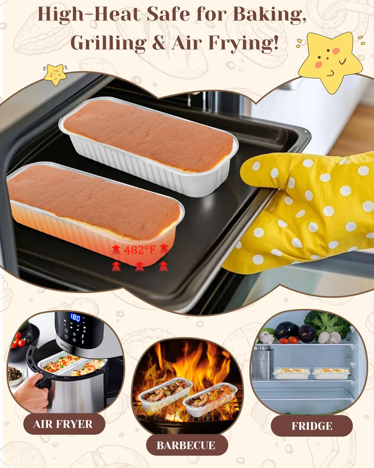 YQER 100 Pack Mini Loaf Pans with Lids, Spoons & Stickers – Disposable Aluminum Foil Baking Cake Containers for Oven, Air Fryer & Freezer – Ideal for Cakes, Bread, Pudding, Parties & Gifting, Sliver - Image 5