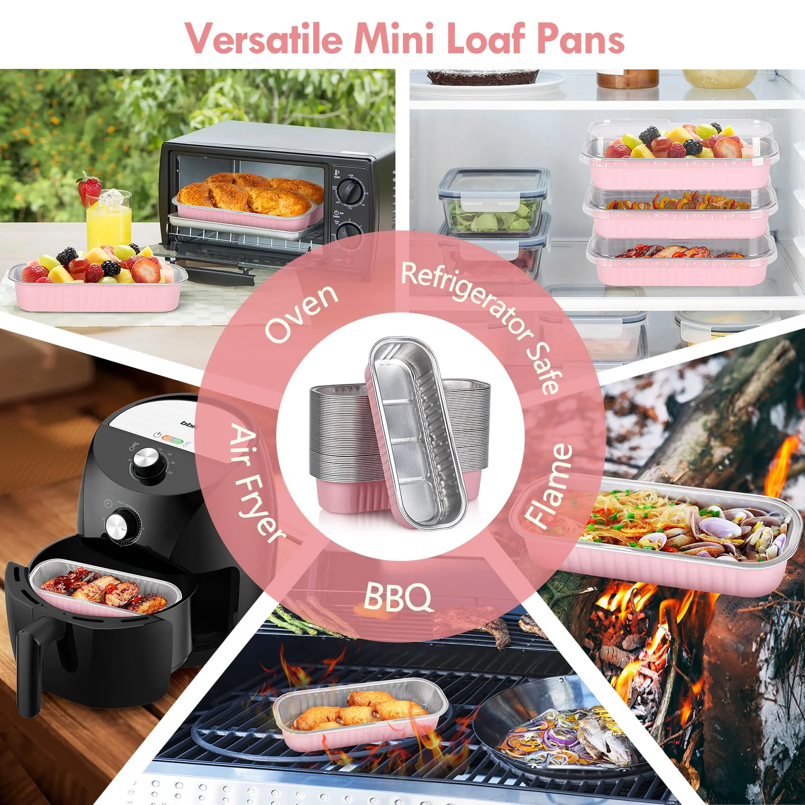 YQER 60 Pack Mini Loaf Pans with Lids and Spoons Sealing Sticker, 6.8oz Mini Cake Pans for Baking, Disposable Aluminum Foil Loaf Pans, Pink Loaf Baking Pans, Small Cake Containers With Lids - Image 5