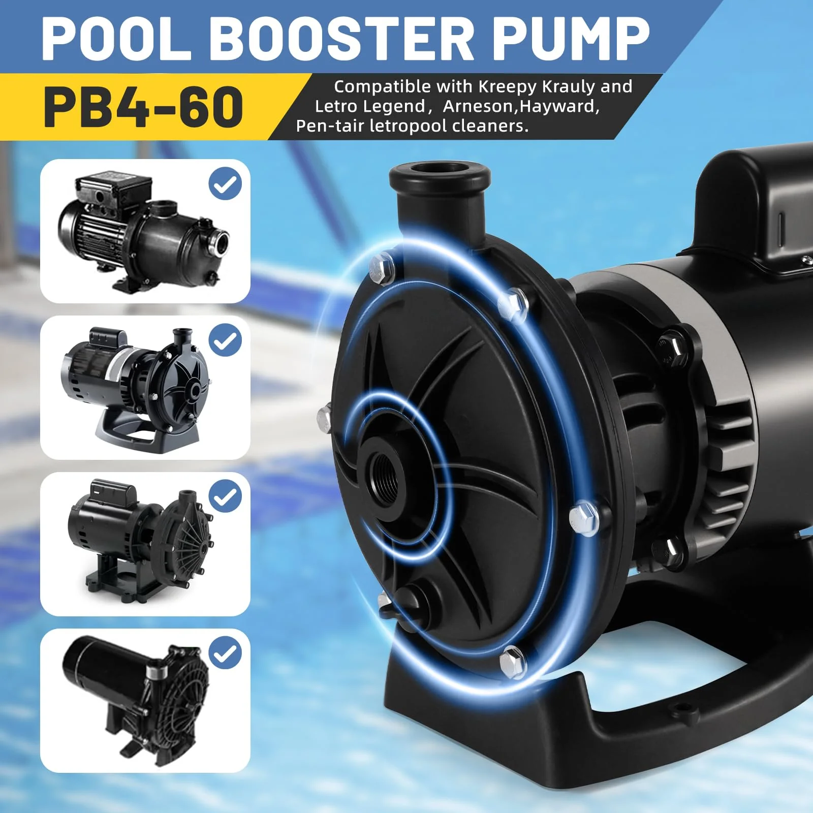 Ytrica PB4-60 Booster Pump, 3/4 HP Fit for Polaris 180 280 380 480 3900 Pressure Side Pool Cleaners, 230/115V 60HZ - Replace for PB460 Polaris Pool Booster Pump - Image 6