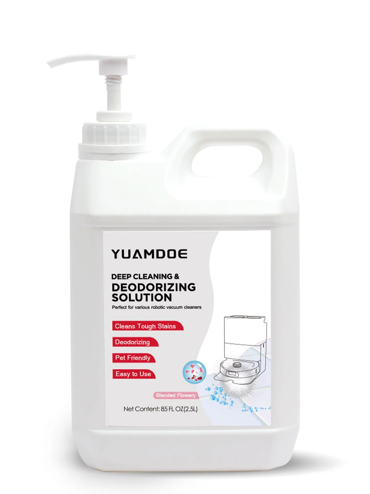 Yuamdoe Deep Cleaning & Deodorizing Solution, 85 FL OZ/2.5L, Designed for Roborock, Compatible with Saros Series, S8 Series, S7 Series, Q Revo Series,Q Series, Blended Flowery