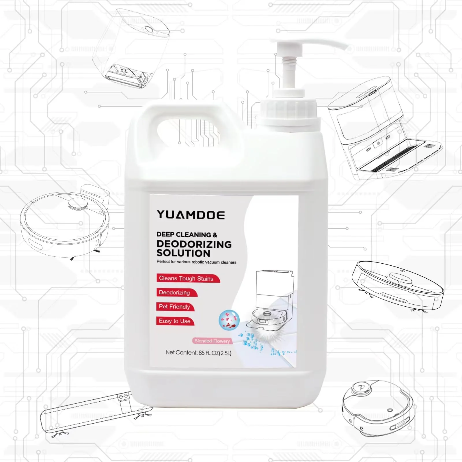 Yuamdoe Deep Cleaning & Deodorizing Solution, 85 FL OZ/2.5L, Designed for Roborock, Compatible with Saros Series, S8 Series, S7 Series, Q Revo Series,Q Series, Blended Flowery - Image 2