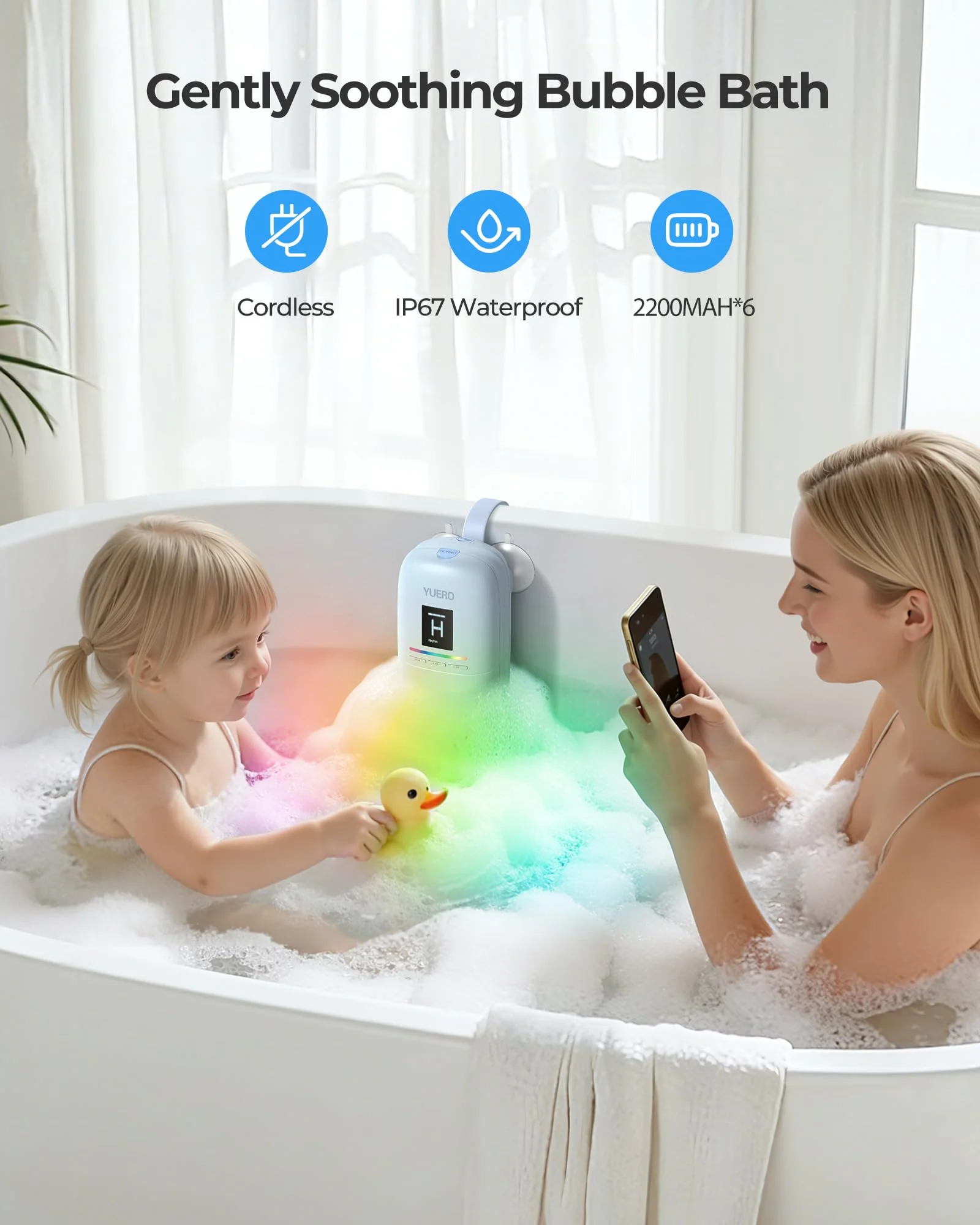 YUERO Bath Jets for Tub, Bath Jet or Bubble Mode, Cordless Waterproof Portable Bathtub Accessories with 3-Level Adjustable Speed, Bathtub Jets Massage for Home Spa, Travel Massage, Relaxing, Soothing - Image 5
