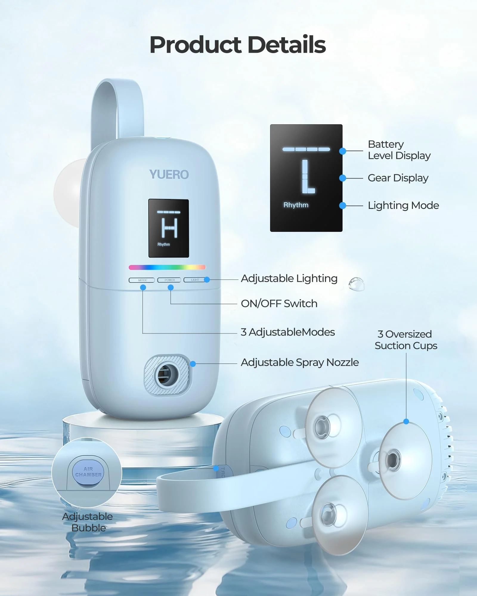 YUERO Bath Jets for Tub, Bath Jet or Bubble Mode, Cordless Waterproof Portable Bathtub Accessories with 3-Level Adjustable Speed, Bathtub Jets Massage for Home Spa, Travel Massage, Relaxing, Soothing - Image 6