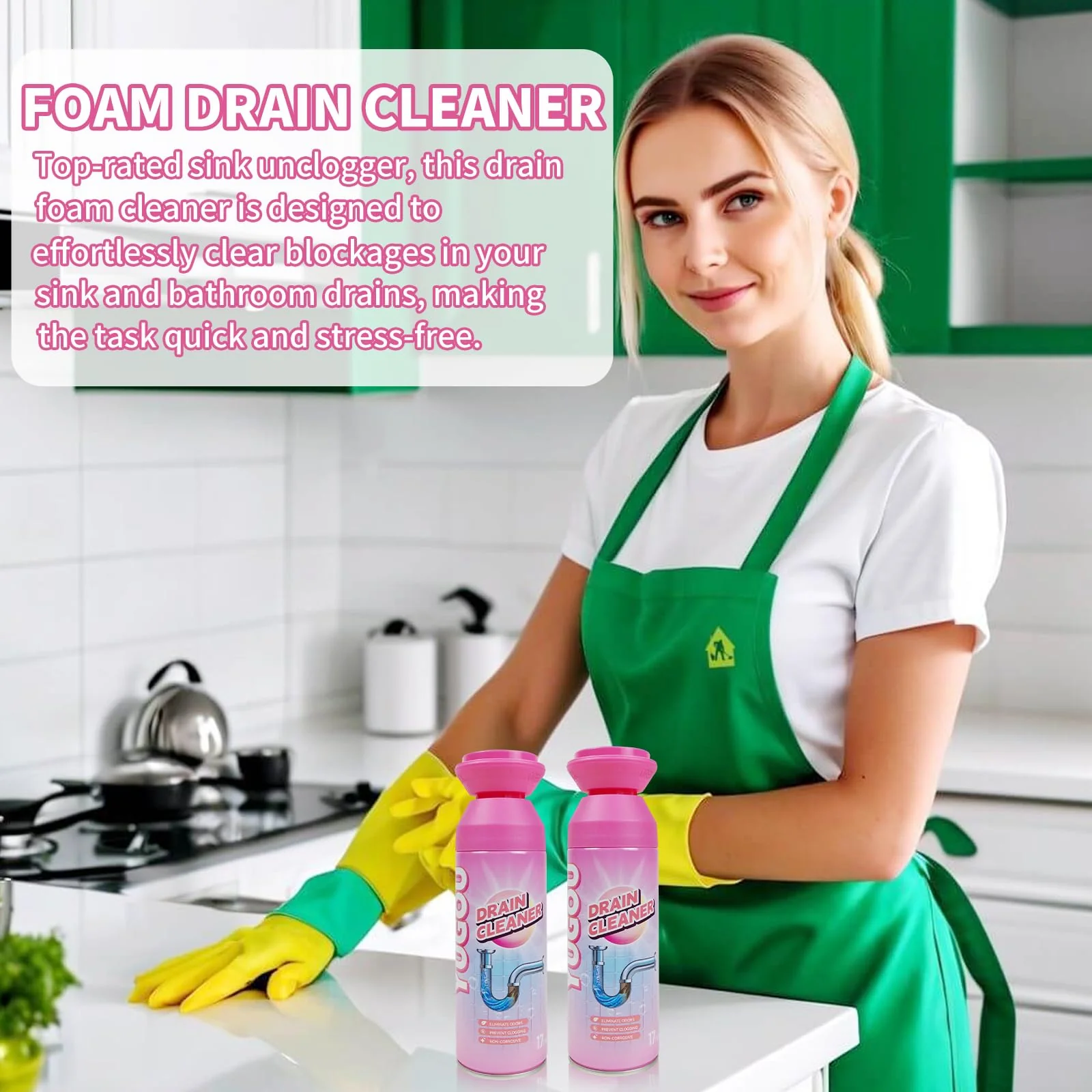 Yugou Foaming Drain Cleaner, Sink Cleaner and Deodorizer, Drain Clog Remover for Kitchen Sinks, Shower Drains, Tubs (1pcs) - Image 4