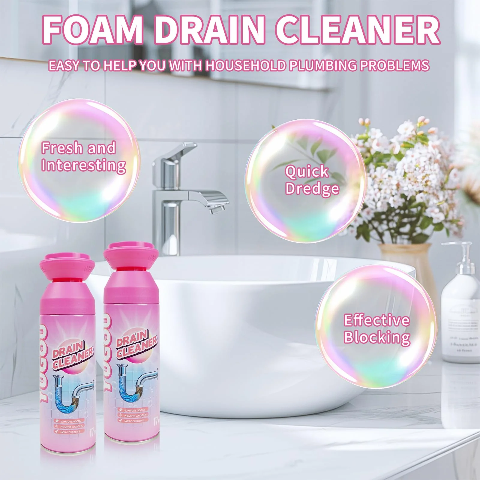 Yugou Foaming Drain Cleaner, Sink Cleaner and Deodorizer, Drain Clog Remover for Kitchen Sinks, Shower Drains, Tubs (1pcs) - Image 5