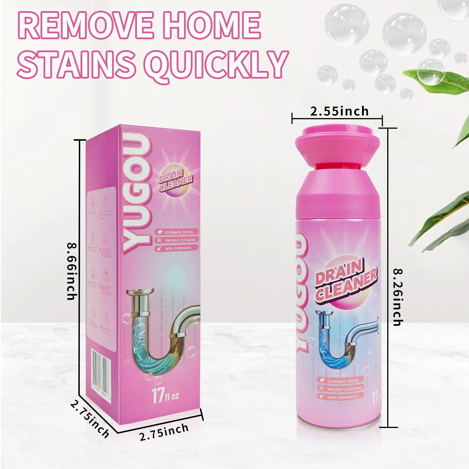 Yugou Foaming Drain Cleaner, Sink Cleaner and Deodorizer, Drain Clog Remover for Kitchen Sinks, Shower Drains, Tubs (1pcs) - Image 7