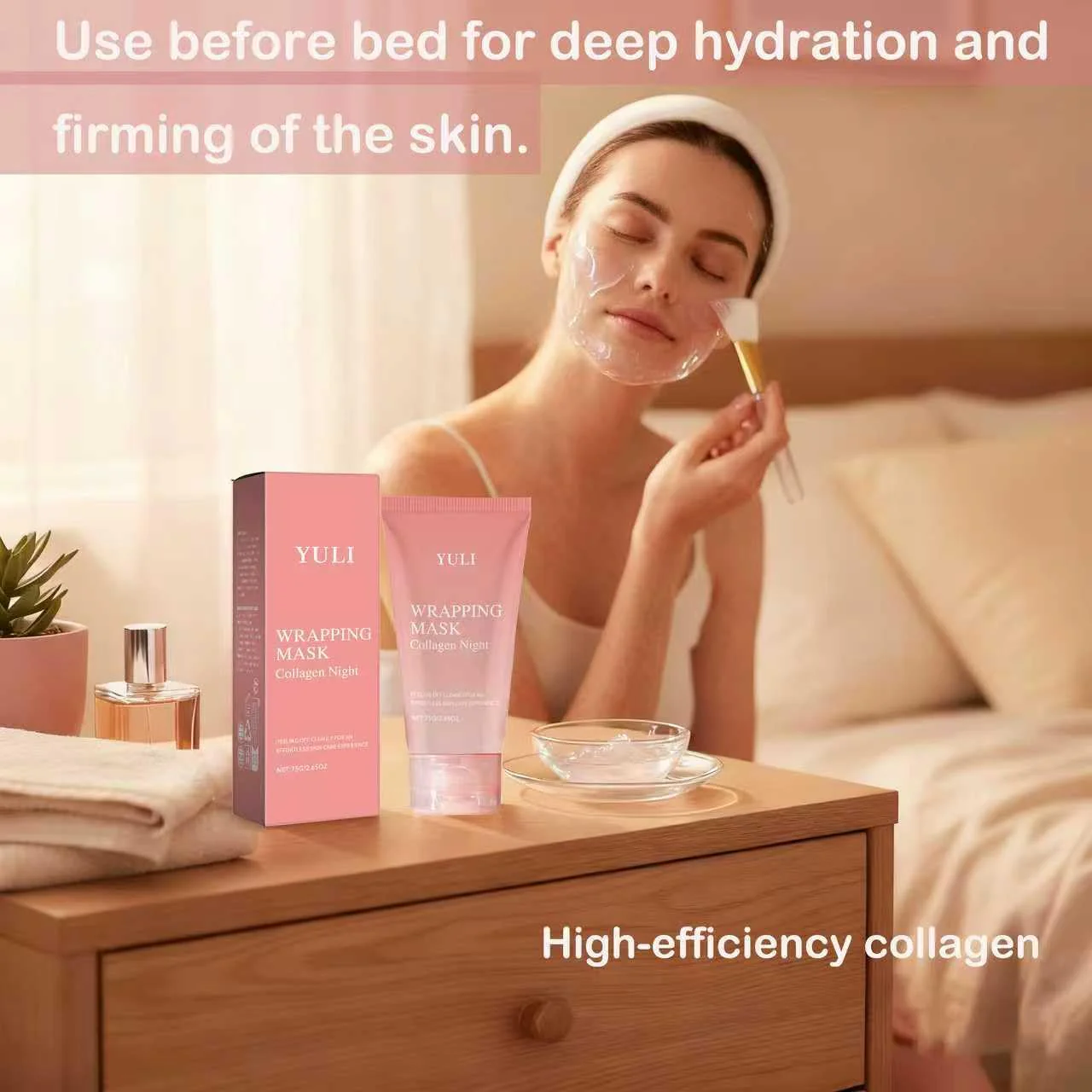 YULI collagen night wrapping mask, Overnight collagen face mask Easy Peel Off Facial Mask Skin Care night mask 2.54 fl.oz (2pcs) - Image 2