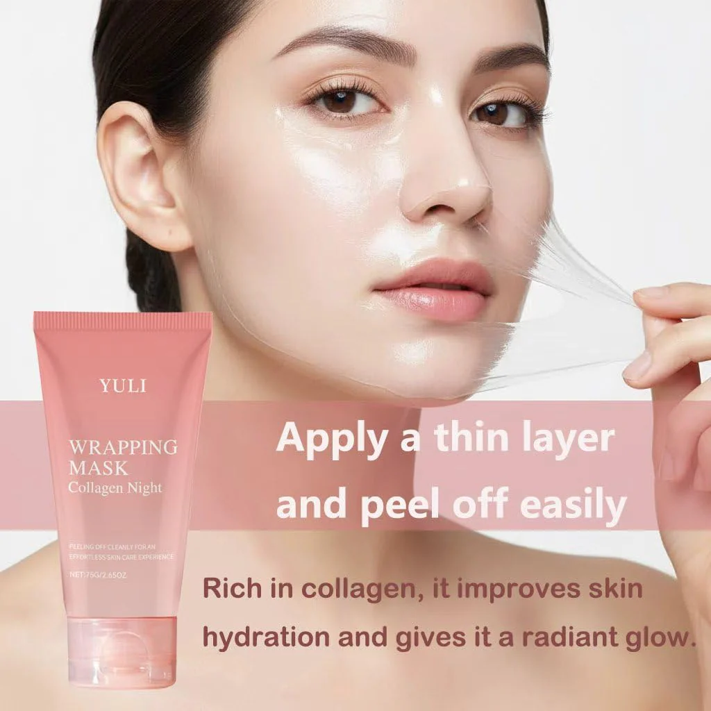 YULI collagen night wrapping mask, Overnight collagen face mask Easy Peel Off Facial Mask Skin Care night mask 2.54 fl.oz (2pcs) - Image 5