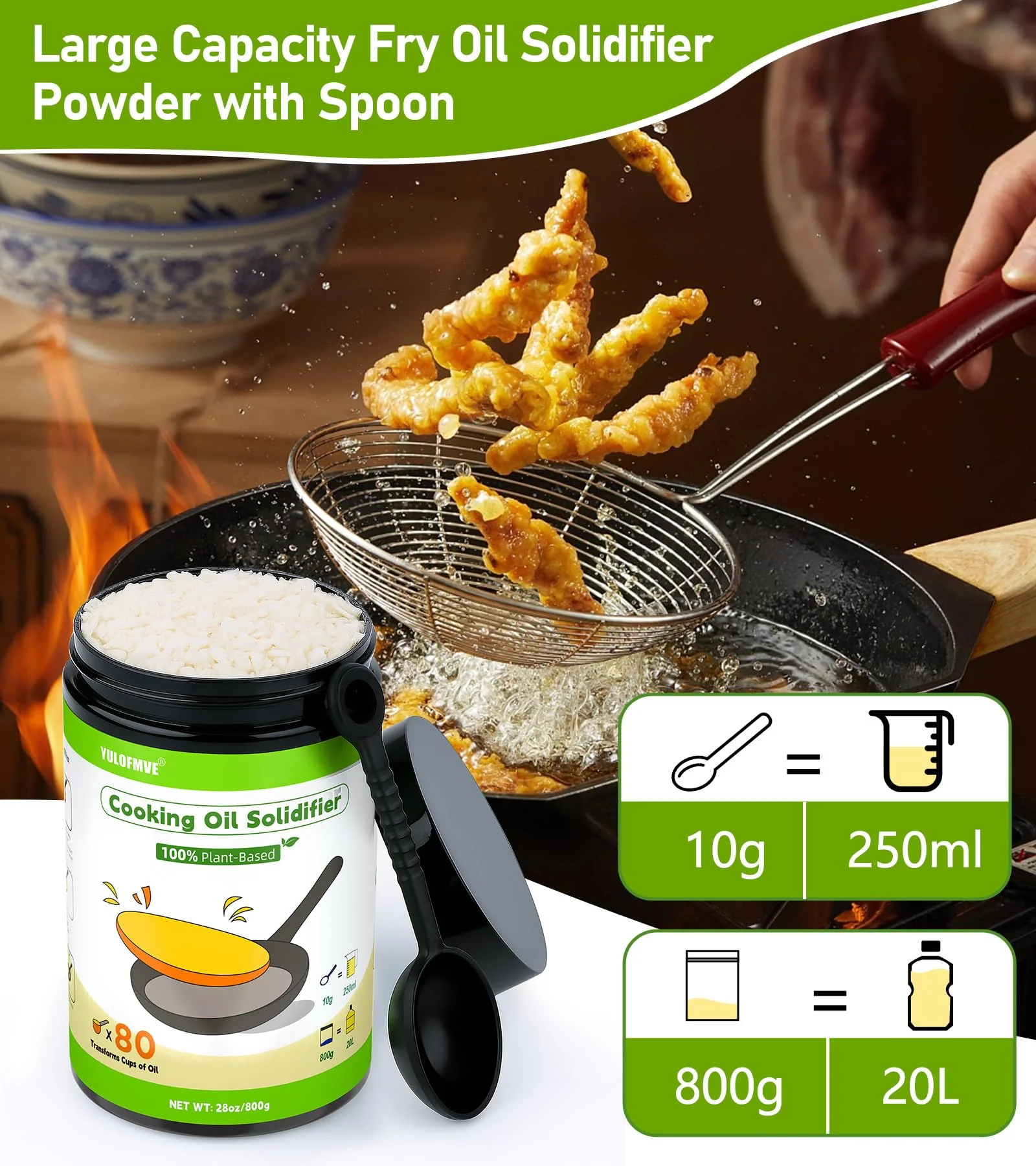 YULOFMVE Cooking Oil Solidifier Powder, Solidifies Up to 80 Cups from Mess, 100% Plant-Based Used Oil Solidifying Powder, Grease Hardener Disposal for Kitchen - Image 5