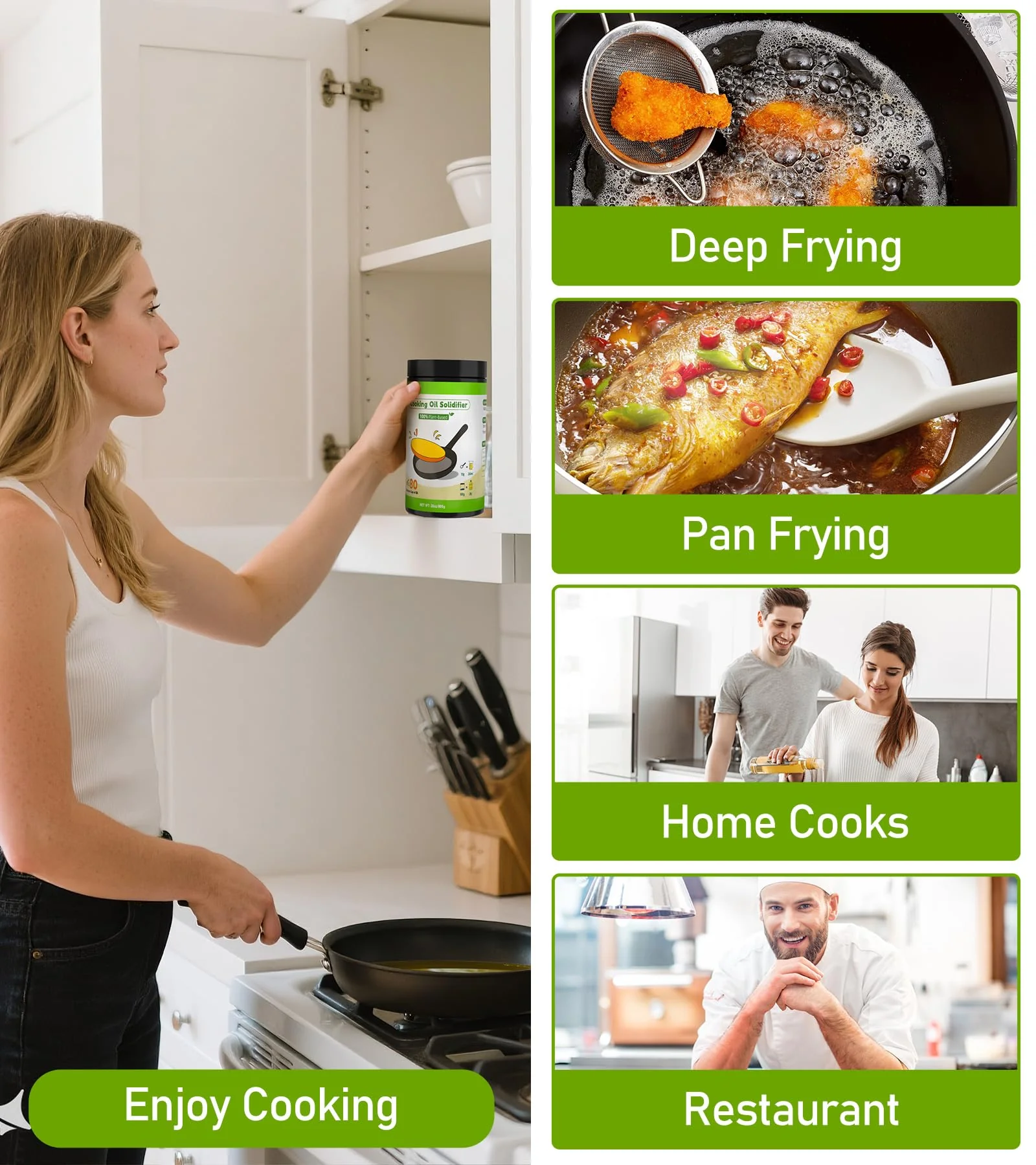YULOFMVE Cooking Oil Solidifier Powder, Solidifies Up to 80 Cups from Mess, 100% Plant-Based Used Oil Solidifying Powder, Grease Hardener Disposal for Kitchen - Image 6