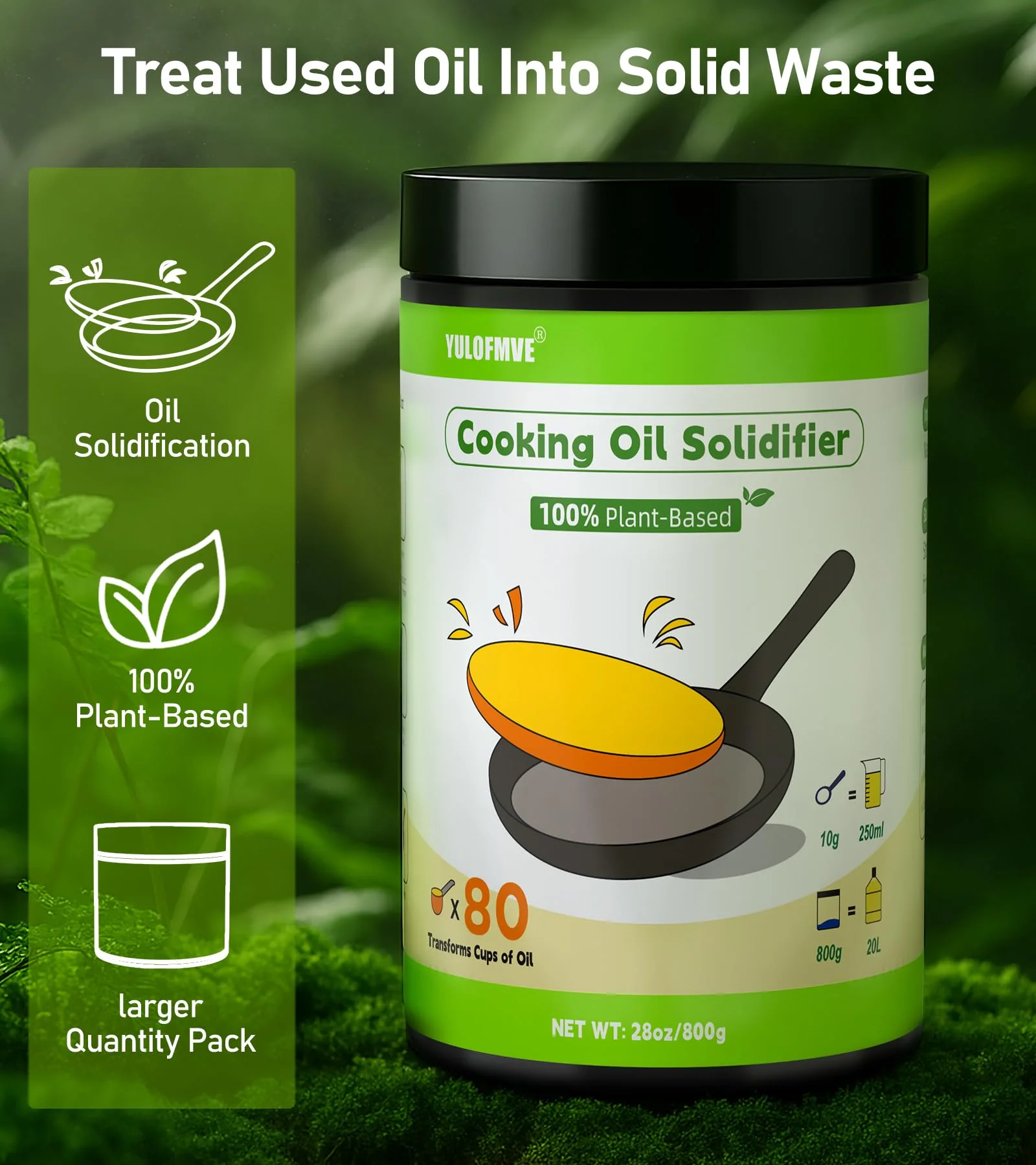 YULOFMVE Cooking Oil Solidifier Powder, Solidifies Up to 80 Cups from Mess, 100% Plant-Based Used Oil Solidifying Powder, Grease Hardener Disposal for Kitchen - Image 7