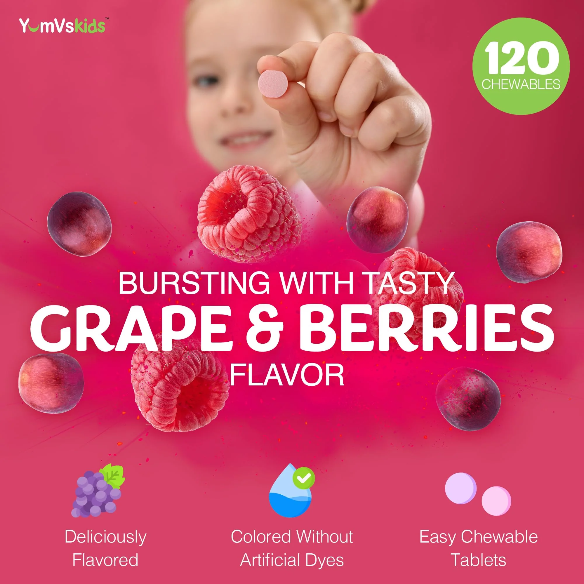 YUM-V'S Kids Multivitamin with Iron - Kids Chewable Multivitamin - Vitamins + Iron Supplement - Toddler Vitamins for 2 Year Old+, Kosher, Halal, Gluten Free 120 (Pack of 2 - Image 4