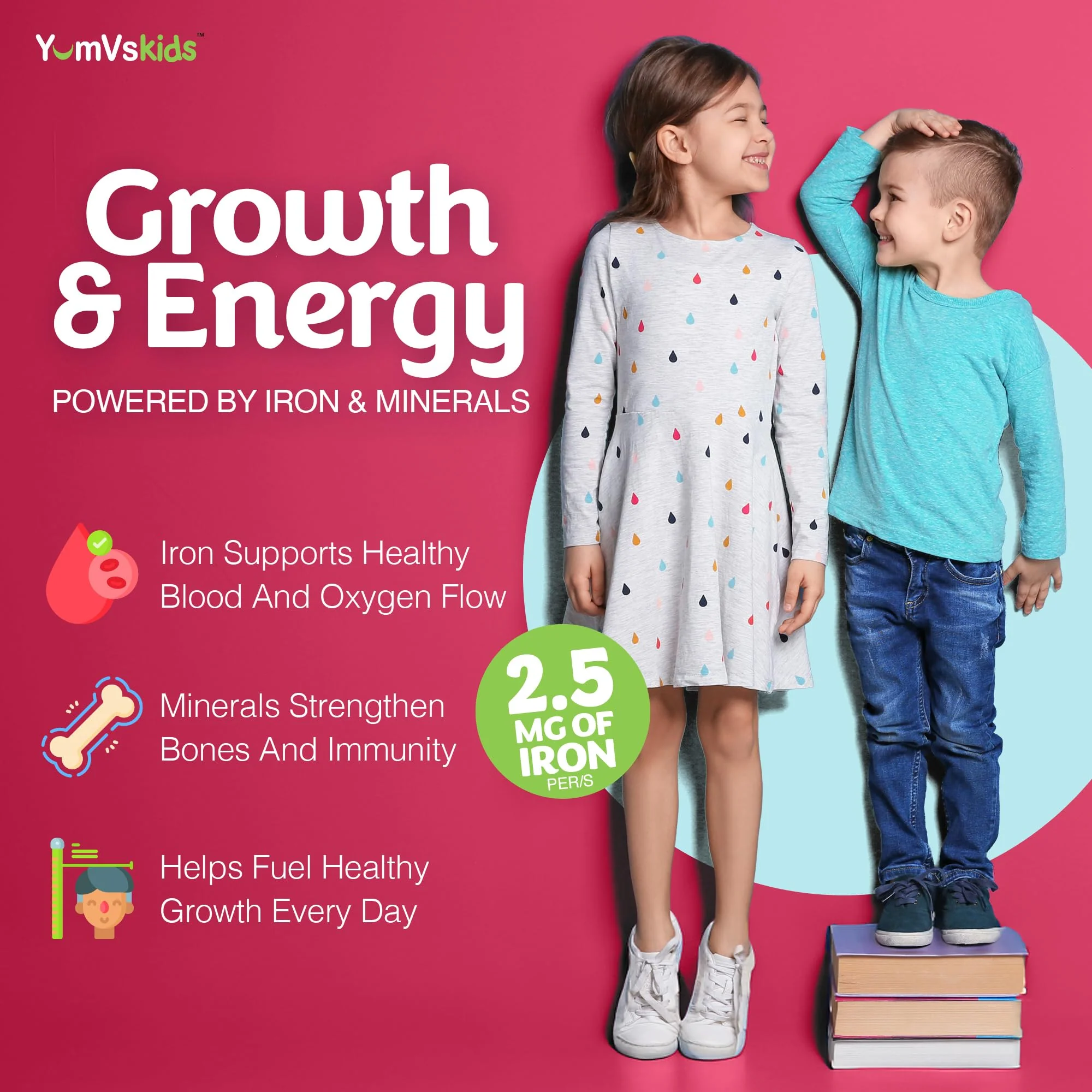 YUM-V'S Kids Multivitamin with Iron - Kids Chewable Multivitamin - Vitamins + Iron Supplement - Toddler Vitamins for 2 Year Old+, Kosher, Halal, Gluten Free 120 (Pack of 2 - Image 6