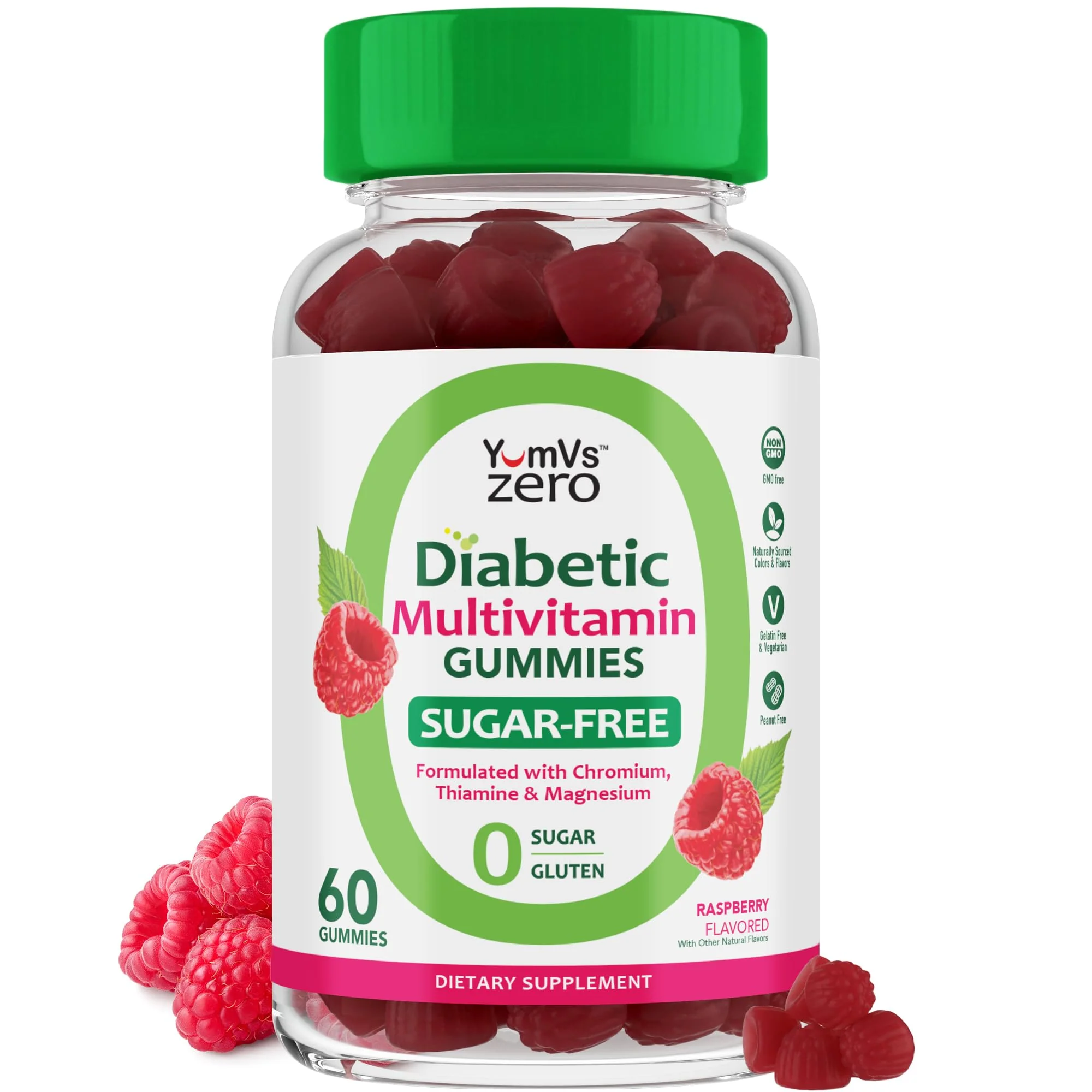 YUM-V'S Multivitamin for Women & Men – Sugar Free Multivitamin Gummies – Zero Sugar Gummy with Chromium, Thiamine & Magnesium – Keto-Friendly Daily Vitamin Gummy – Natural Raspberry Flavor – 60 Count - Image 2