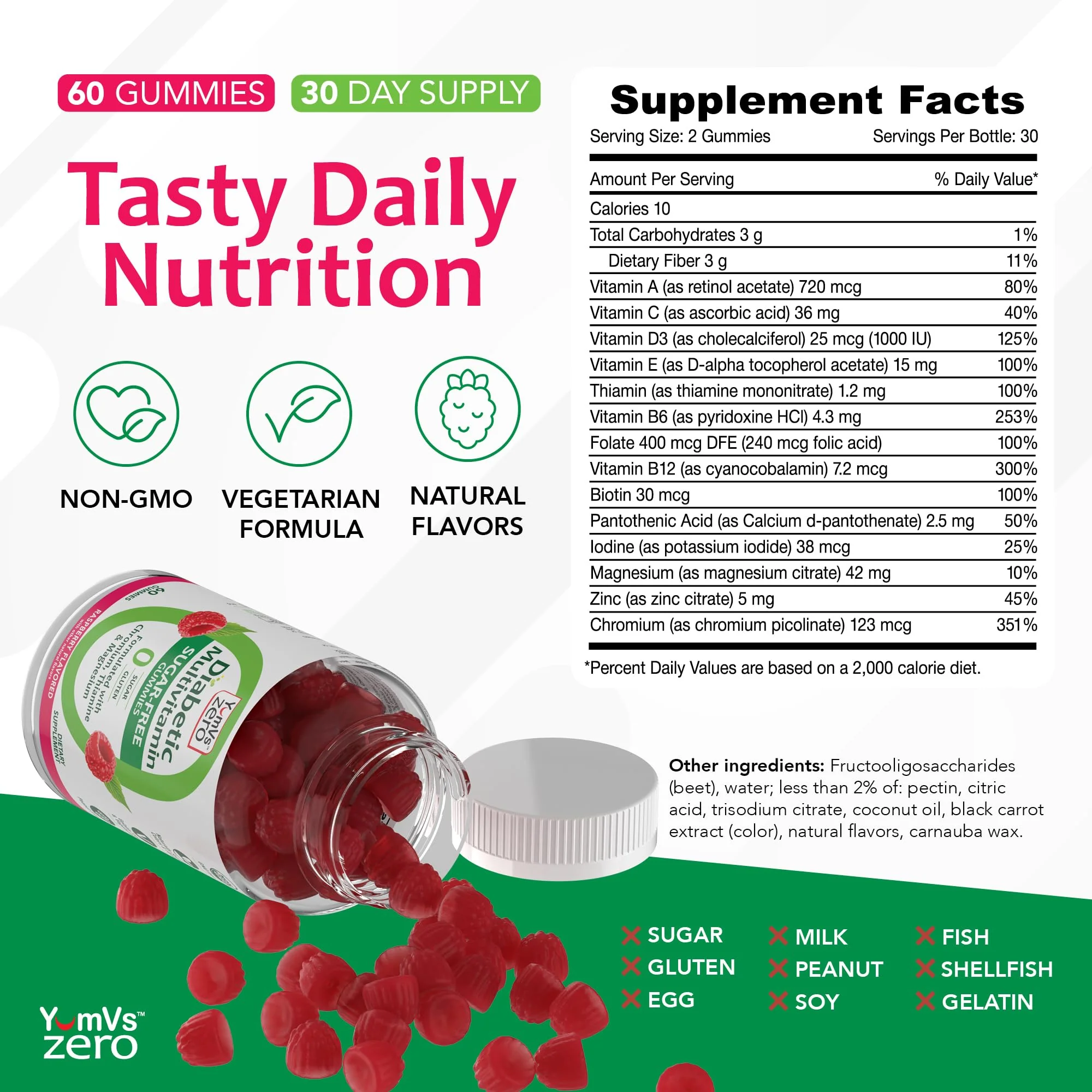YUM-V'S Multivitamin for Women & Men – Sugar Free Multivitamin Gummies – Zero Sugar Gummy with Chromium, Thiamine & Magnesium – Keto-Friendly Daily Vitamin Gummy – Natural Raspberry Flavor – 60 Count - Image 6