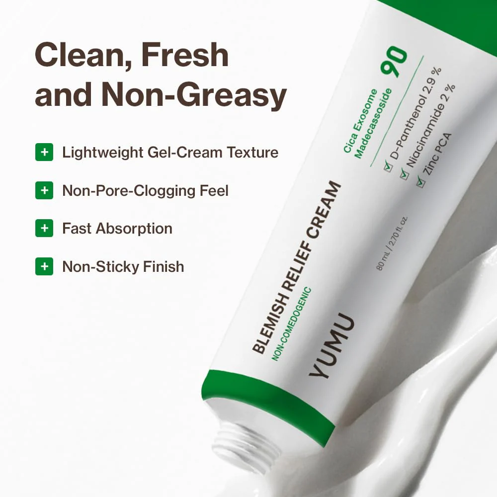 YUMU Cica Exosome Zinc Blemish Relief Cream, Face Moisturizer for Sensitive, Acne-Prone Skin, Lightweight, Breakouts, Barrier Repair, Hydration, Soothing, Oil-Free, Korean Skincare (80 ml/2.70 fl.oz.) - Image 4