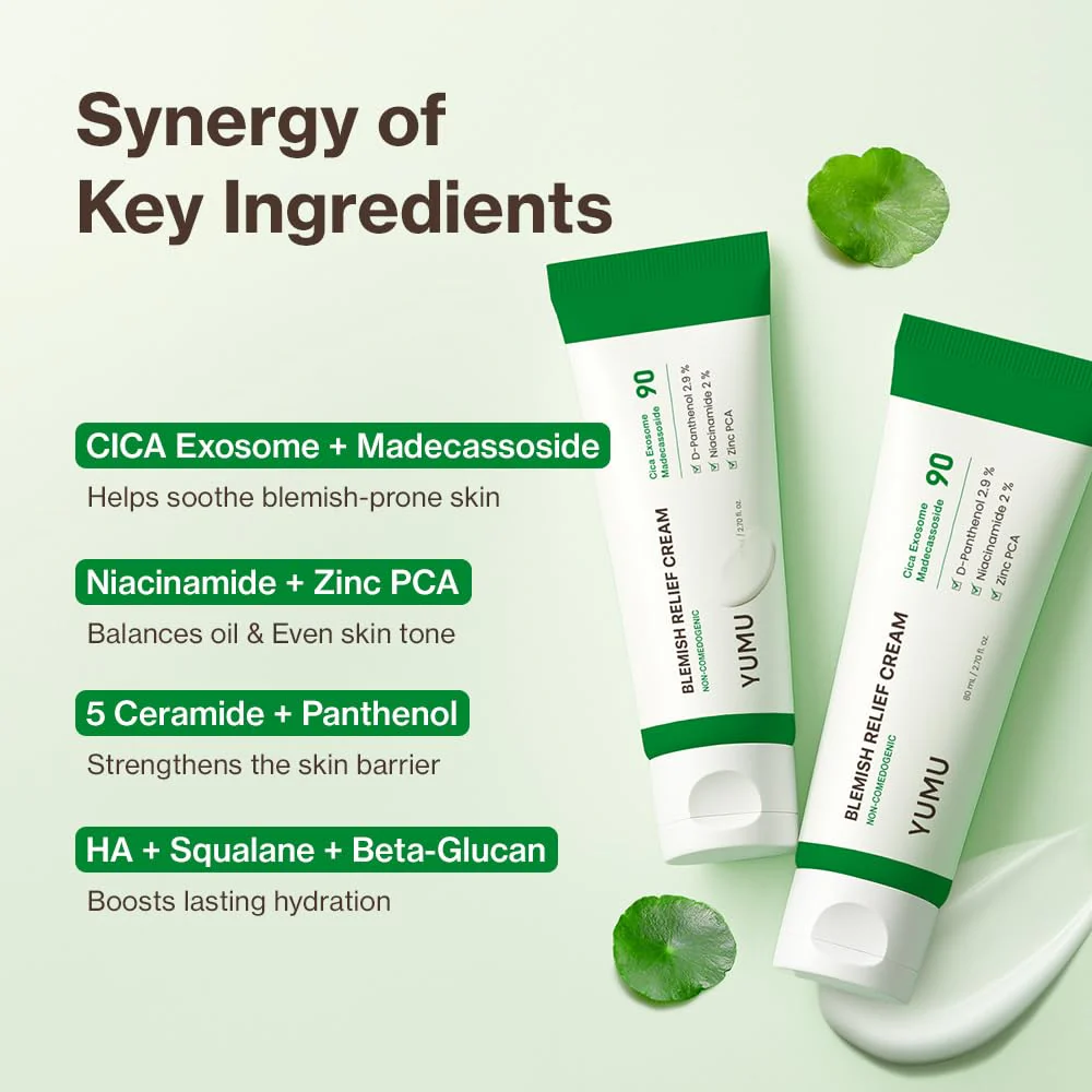 YUMU Cica Exosome Zinc Blemish Relief Cream, Face Moisturizer for Sensitive, Acne-Prone Skin, Lightweight, Breakouts, Barrier Repair, Hydration, Soothing, Oil-Free, Korean Skincare (80 ml/2.70 fl.oz.) - Image 8