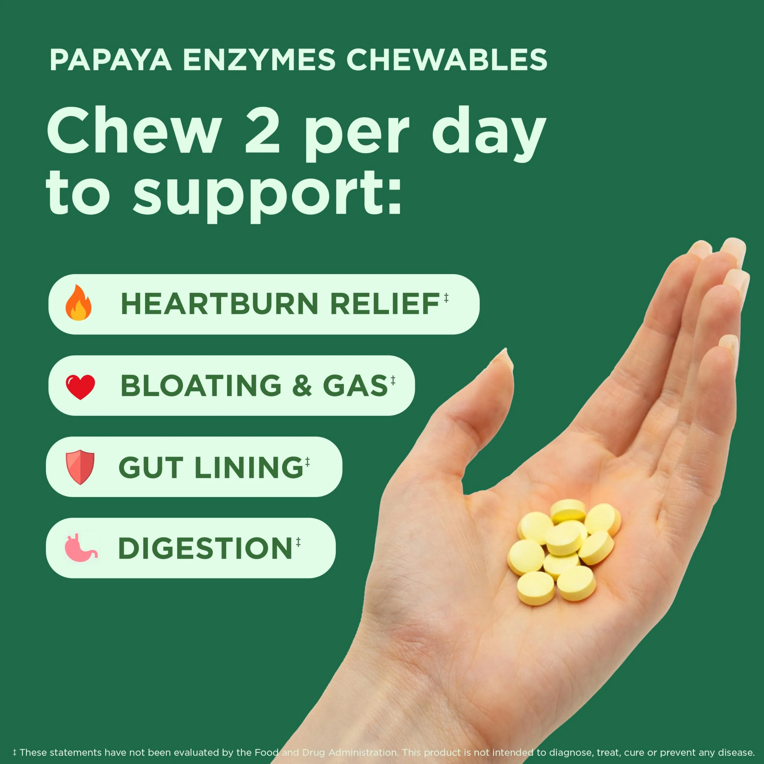 Yuve Naturals Chewable Papaya Enzymes - Sugar-Free Plant-Based Digestive Enzyme Complex for Gas, Bloating & Post-Meal Comfort - Vegan, Non-GMO, Gluten-Free - 90ct - Image 5