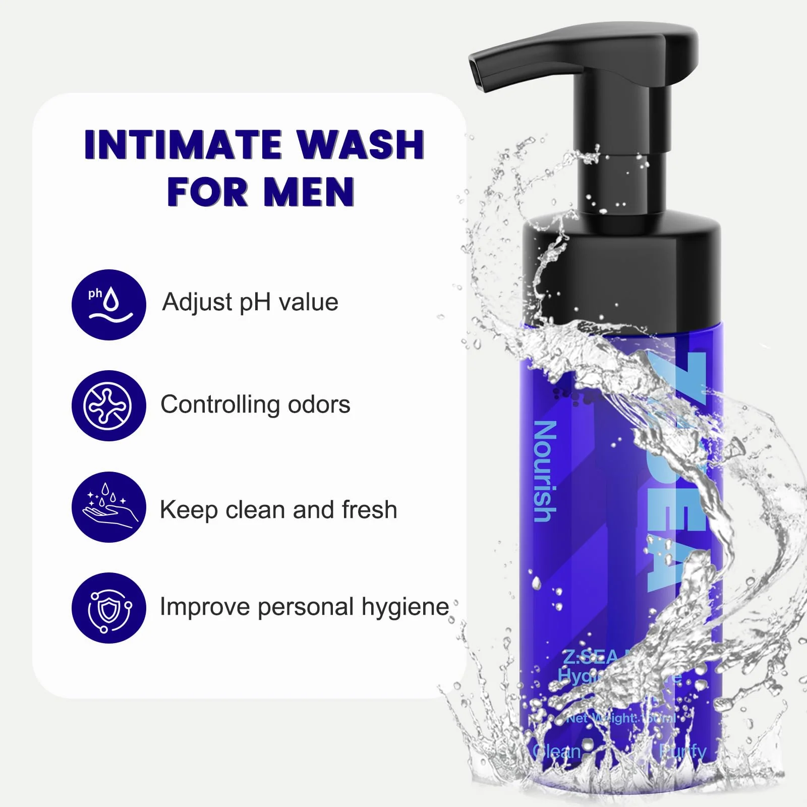 Z:SEA Men's Intimate Wash 5.29 Fl Oz, pH Balanced Foaming Wash, Soothing Refreshing Cleanser, Inhibits Odor & Reduces Itching, Daily Maintains Hygiene, Gentle Cleansing with Amino Acid & Menthol - Image 5