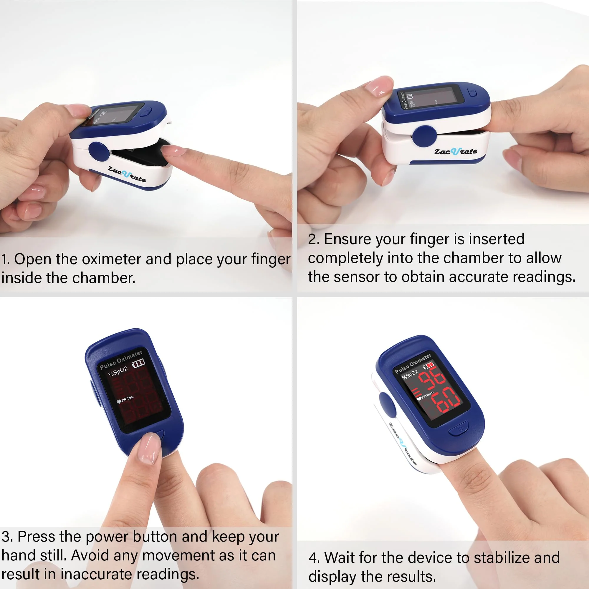 Zacurate 500BL Fingertip Pulse Oximeter Blood Oxygen Saturation Monitor with Batteries Included (Navy Blue) - Image 4