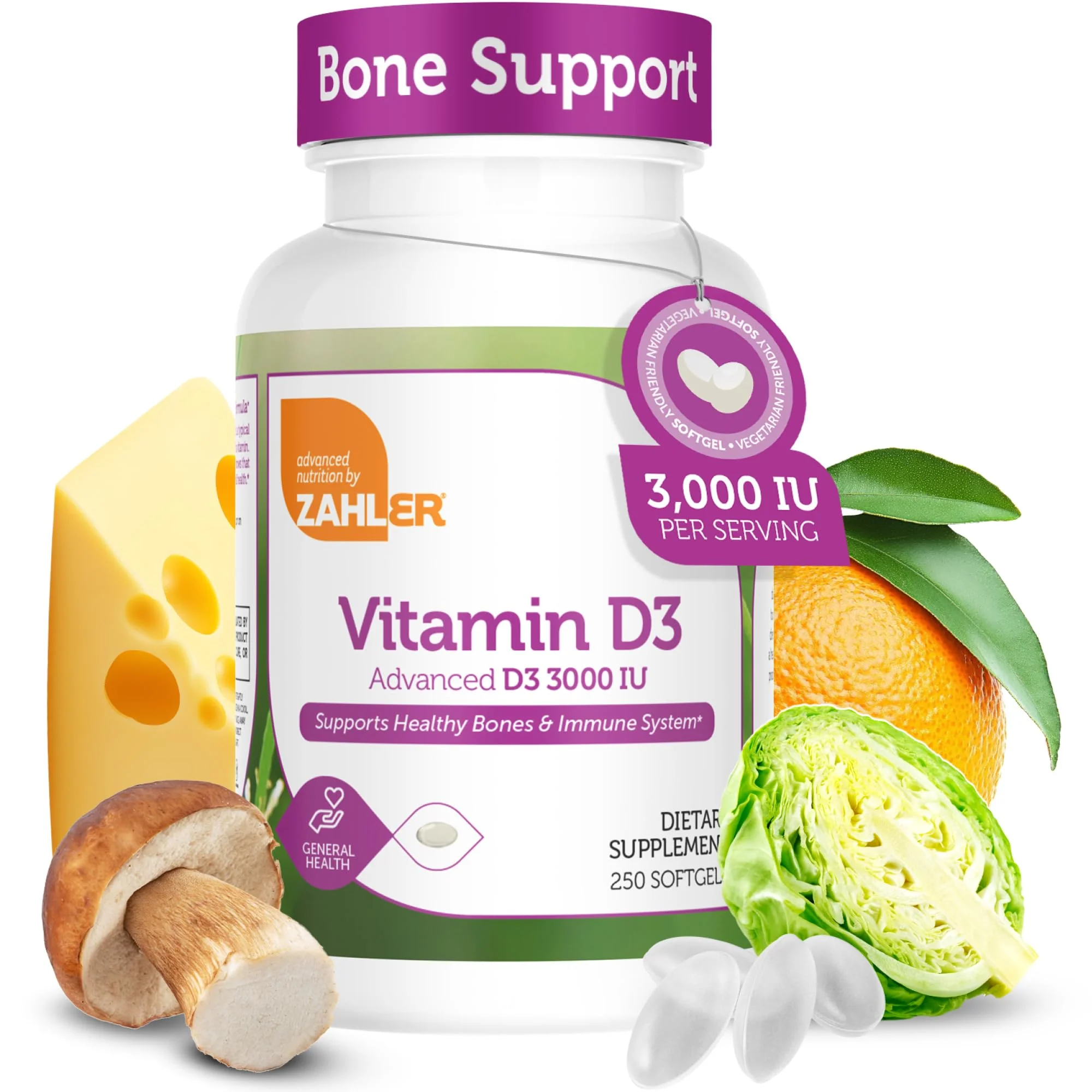 Zahler Vitamin D3 3000IU, Vitamin D3 Supplement 3,000 IU, Certified Kosher (250 Softgels)