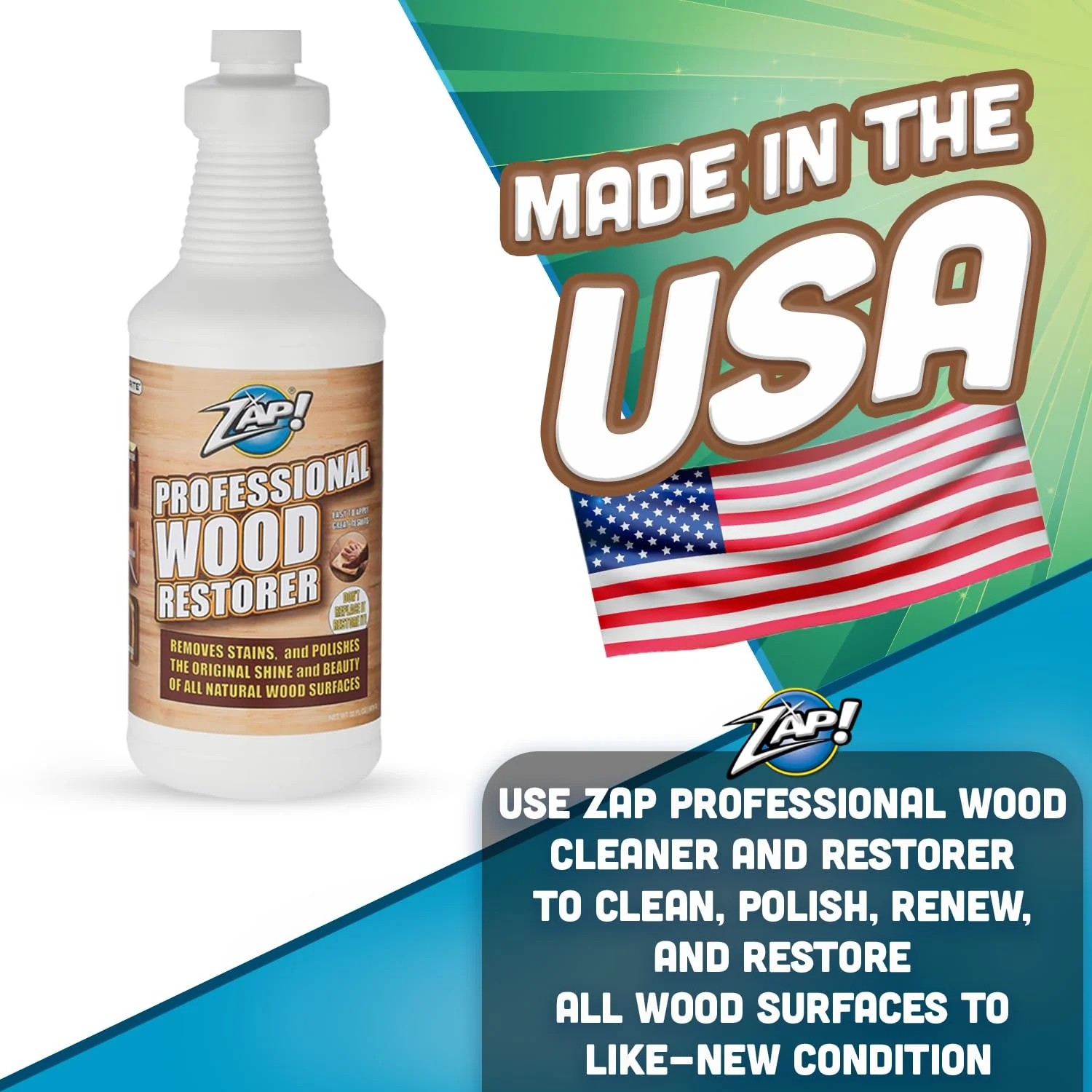 ZAP! Professional Wood Cleaner and Restorer | Clean, Polish, & Restore Wooden Furniture & Hardwood Floors | Kitchen Cabinet & Table | Deep Wood Cleaner for Heavy Duty Cleaning | 32 oz - Image 2