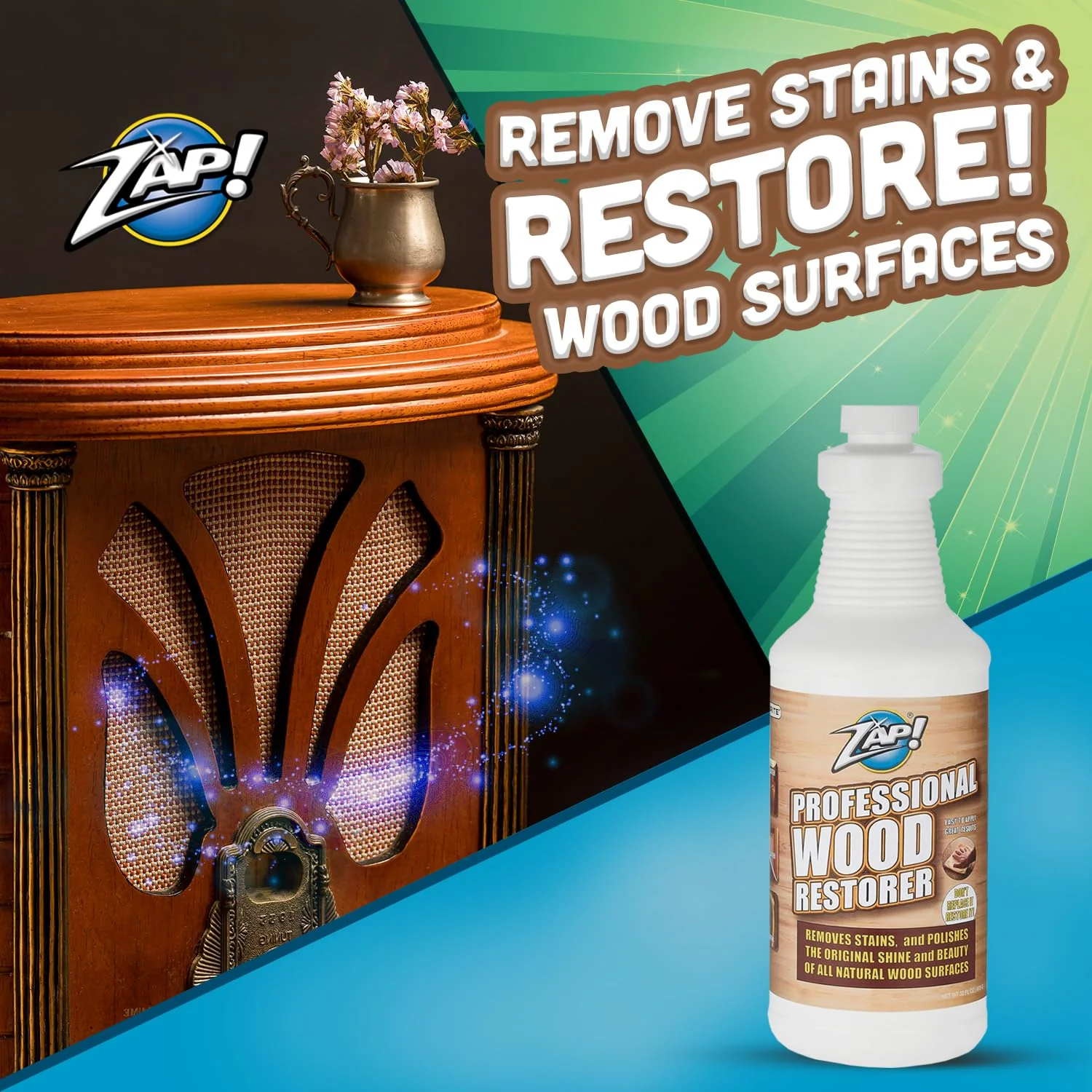 ZAP! Professional Wood Cleaner and Restorer | Clean, Polish, & Restore Wooden Furniture & Hardwood Floors | Kitchen Cabinet & Table | Deep Wood Cleaner for Heavy Duty Cleaning | 32 oz - Image 6