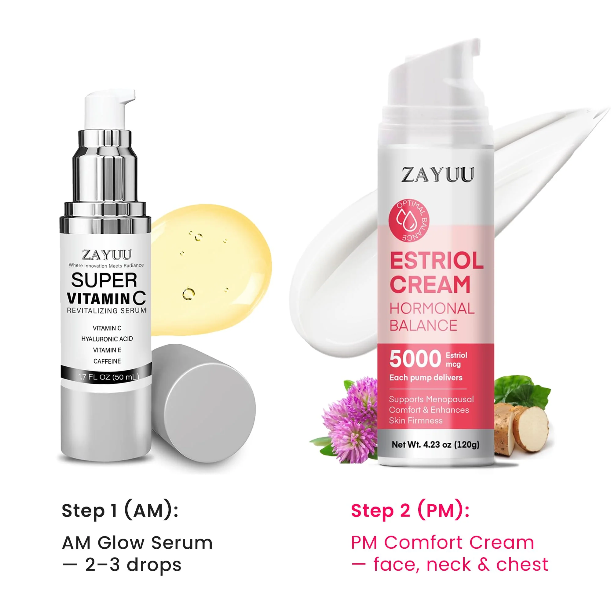 ZAYUU Estriol Face Cream for Women: Hydrating Moisturizer with Wild Yam, Red Clover & Soy Isoflavones – Botanical Skincare for Daily Comfort, Balance & Skin Wellness – 4.23 oz (3-Month Supply) - Image 2