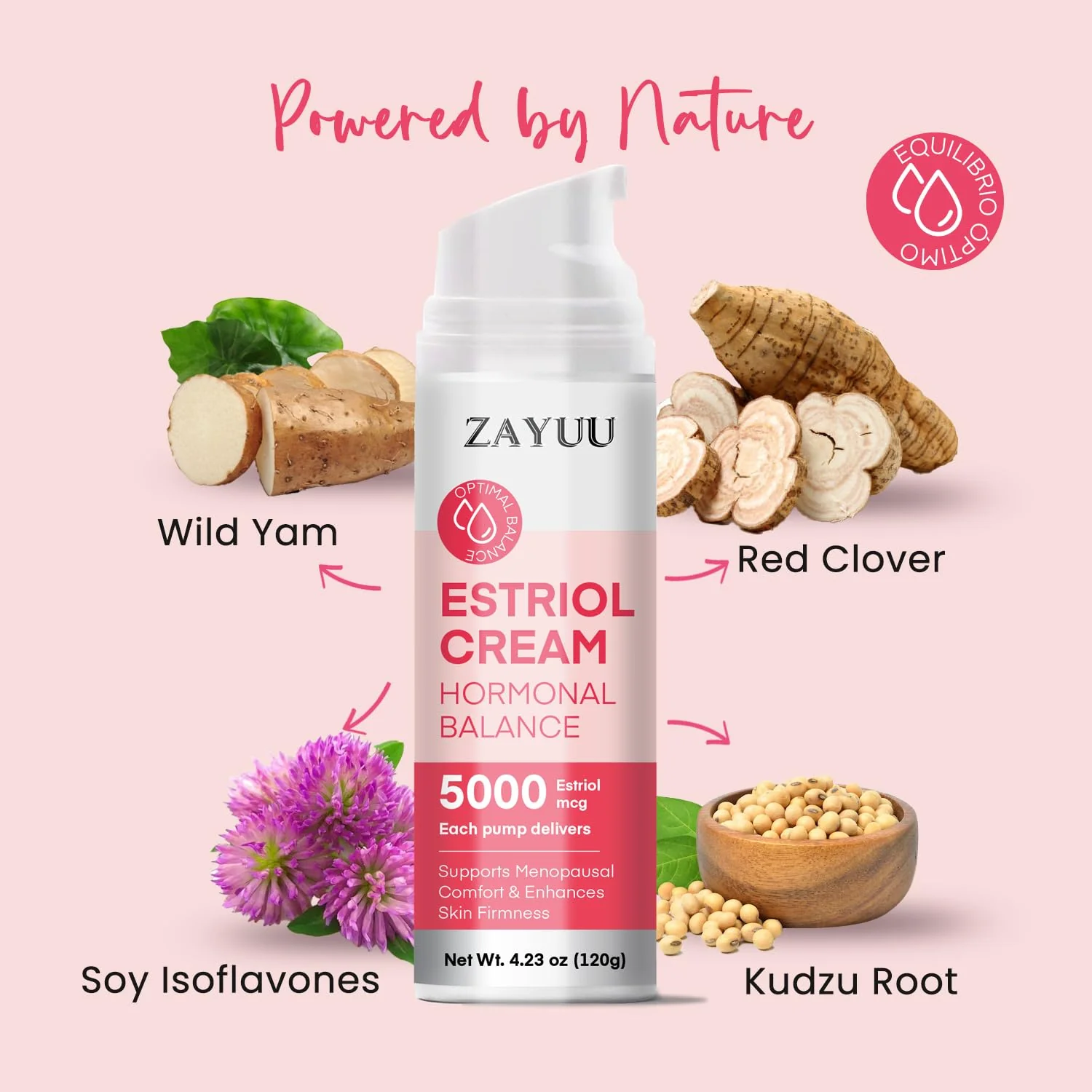 ZAYUU Estriol Face Cream for Women: Hydrating Moisturizer with Wild Yam, Red Clover & Soy Isoflavones – Botanical Skincare for Daily Comfort, Balance & Skin Wellness – 4.23 oz (3-Month Supply) - Image 5