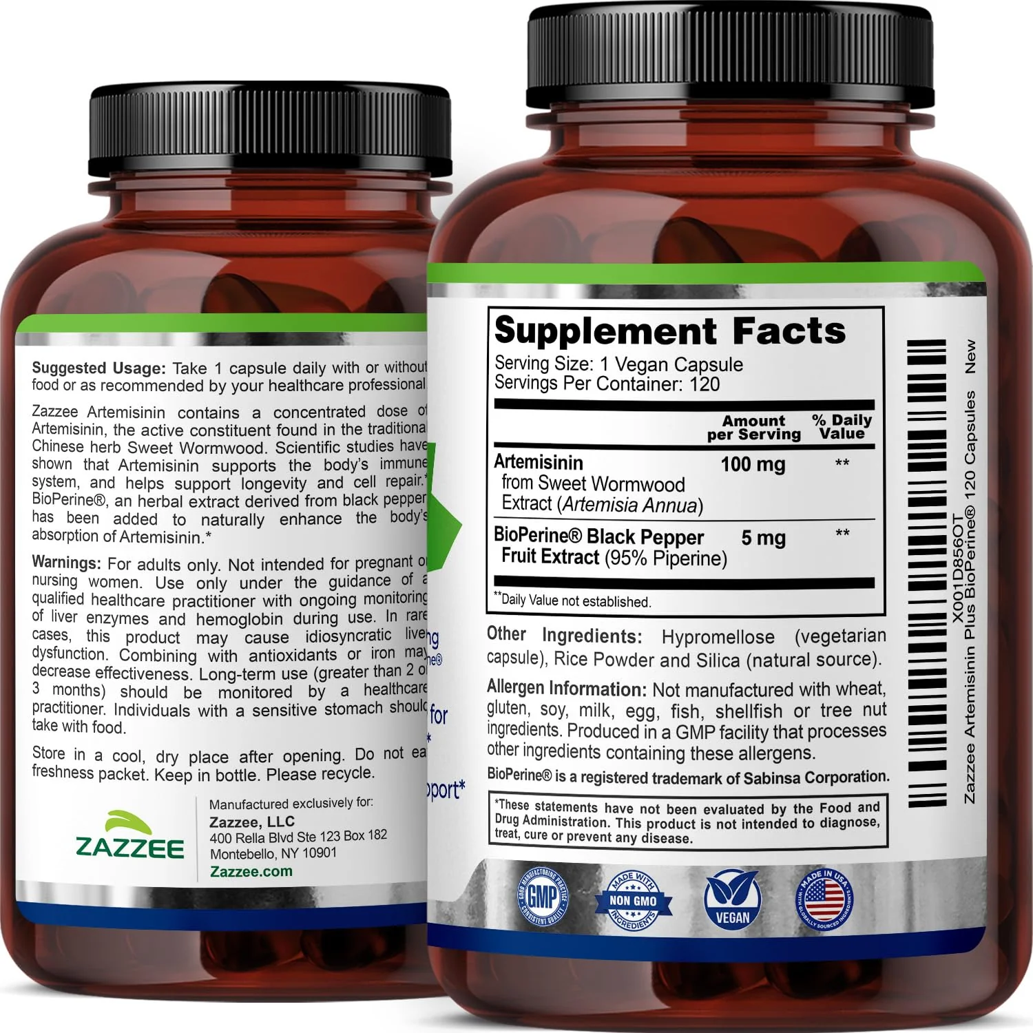 Zazzee High Absorption Artemisinin, 100 mg per Capsule, 120 Vegan Capsules, with 5 mg BioPerine for Maximum Absorption, Sweet Wormwood Extract, 4 Month Supply, All-Natural and Non-GMO - Image 3