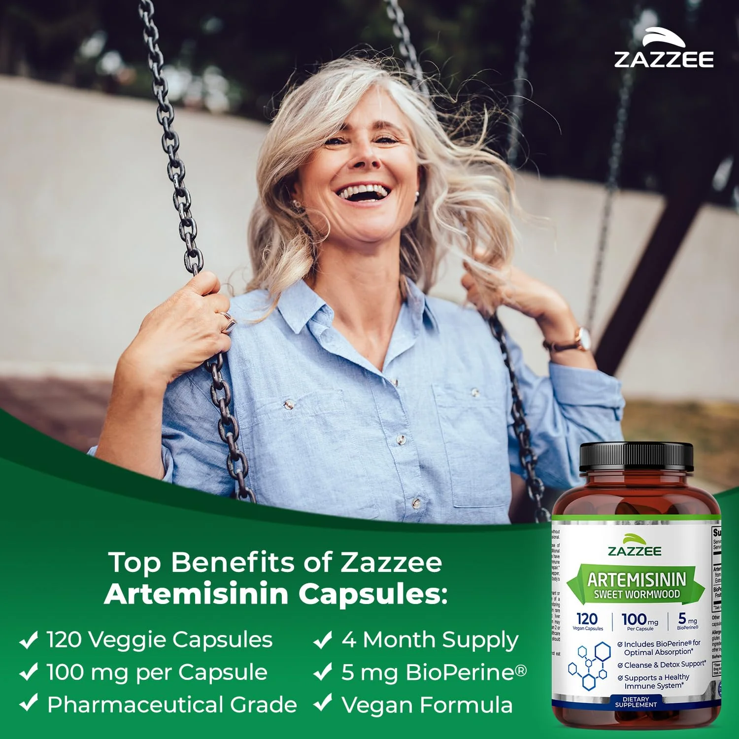 Zazzee High Absorption Artemisinin, 100 mg per Capsule, 120 Vegan Capsules, with 5 mg BioPerine for Maximum Absorption, Sweet Wormwood Extract, 4 Month Supply, All-Natural and Non-GMO - Image 9