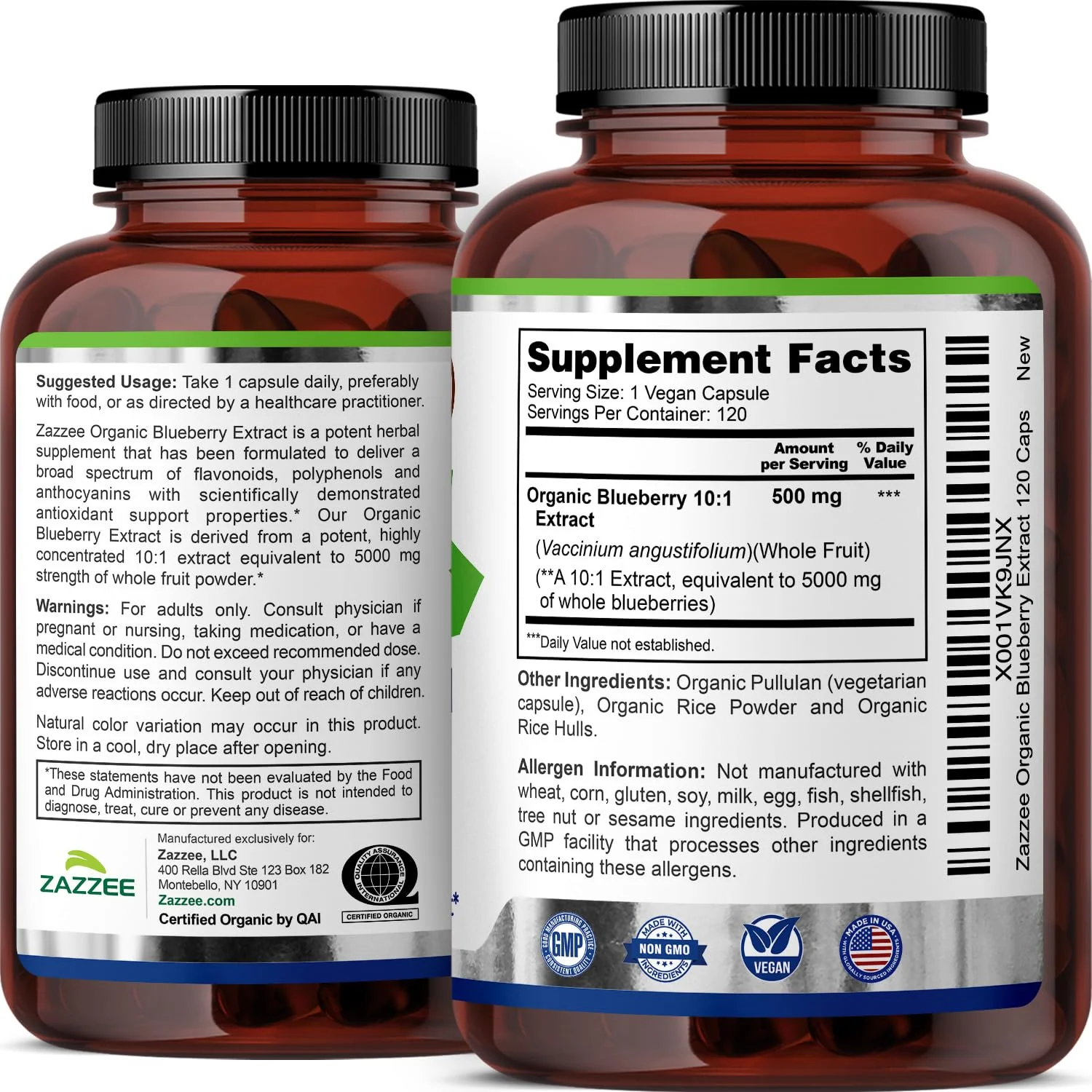 Zazzee USDA Organic Blueberry 10:1 Extract, 5000 mg Strength, 120 Vegan Capsules, 4 Month Supply, Concentrated and Standardized 10X Whole Fruit Extract, 100% Vegetarian, Non-GMO, Made in The USA - Image 4