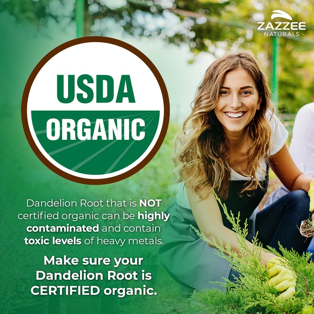 Zazzee USDA Organic Dandelion Root 10:1 Extract, 120 Capsules, 4 Month Supply, Liver & Detox Support, Taraxacum Officinale, Organic Herbal Supplement, All-Natural, Non-GMO, Made in the USA - Image 2