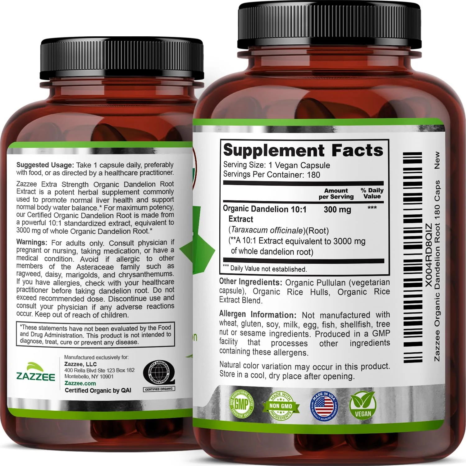 Zazzee USDA Organic Dandelion Root 10:1 Extract, 180 Capsules, 6 Month Supply, Liver & Detox Support, Taraxacum Officinale, Organic Herbal Supplement, All-Natural, Non-GMO, Made in the USA - Image 8