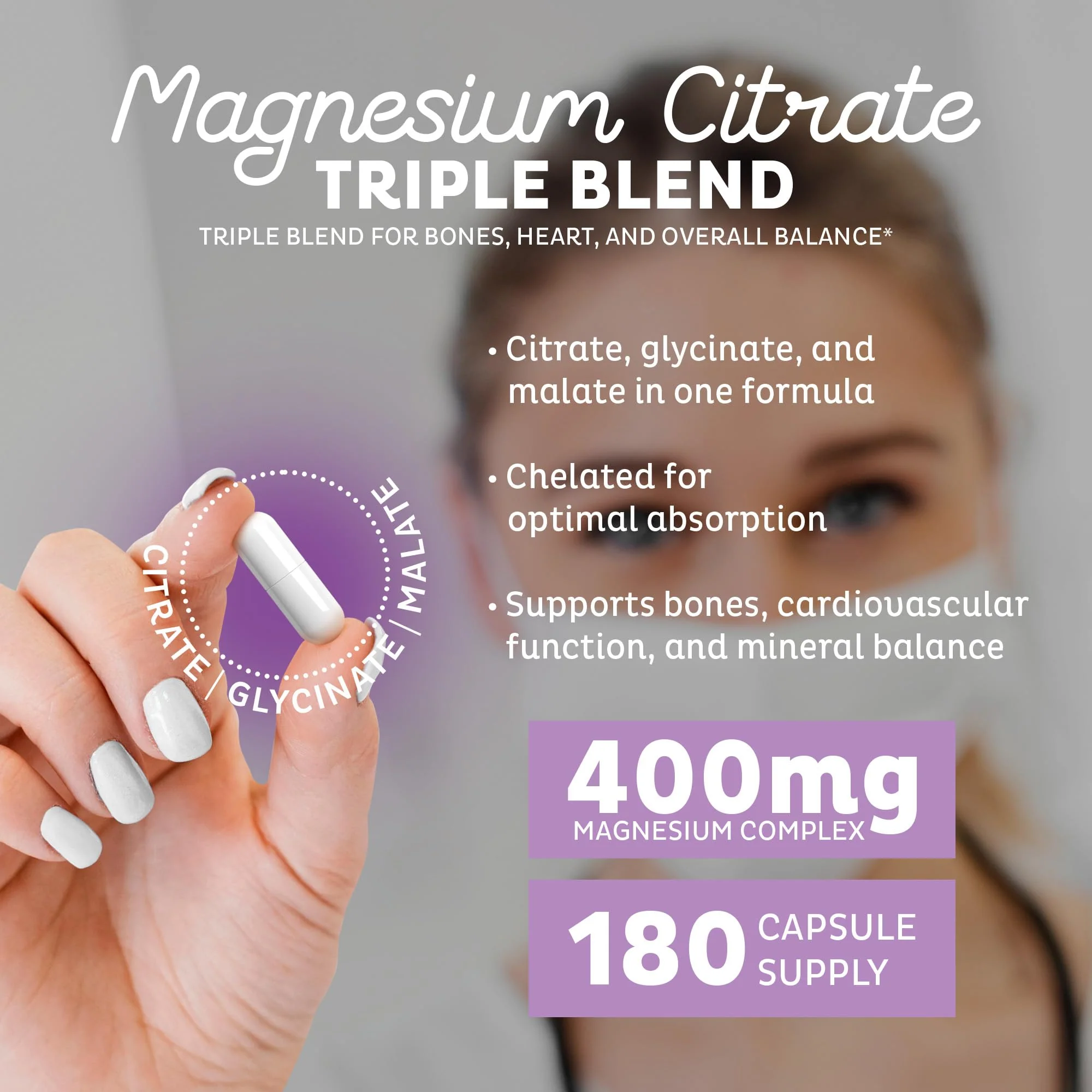 Zeal Naturals Triple Magnesium Complex Supplement - Glycinate, Malate, Citrate | 400mg, 180 Capsules | High Absorption Chelated Magnesium for Sleep, Mood, Muscle Recovery, Relaxation - Image 4