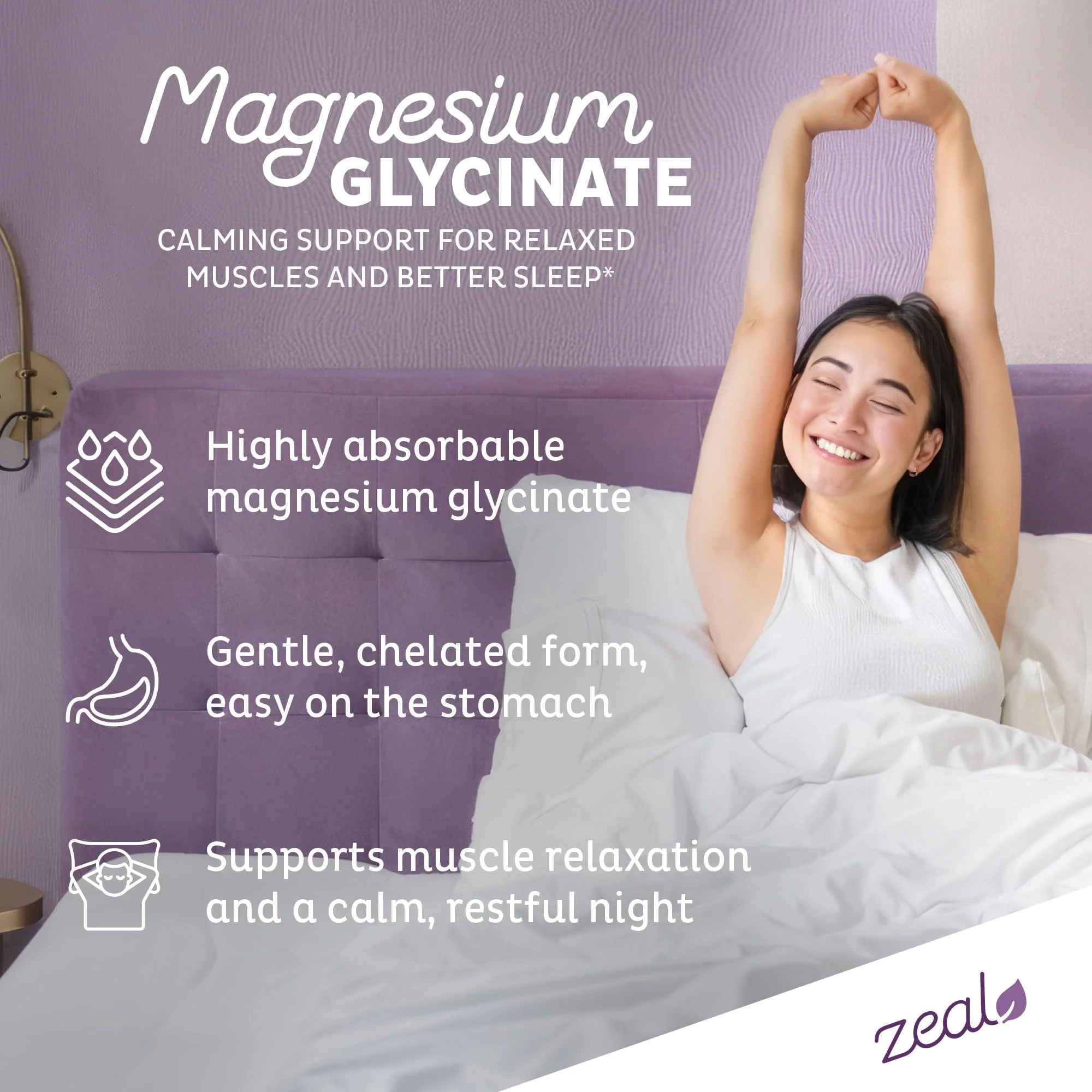 Zeal Naturals Triple Magnesium Complex Supplement - Glycinate, Malate, Citrate | 400mg, 180 Capsules | High Absorption Chelated Magnesium for Sleep, Mood, Muscle Recovery, Relaxation - Image 6