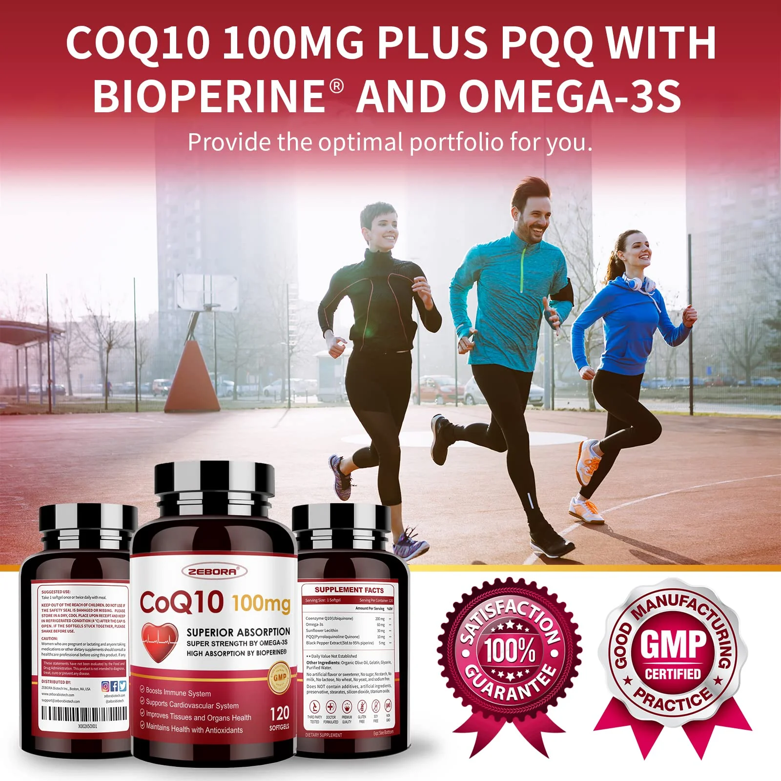 ZEBORA CoQ10-100mg-Softgels with PQQ, BioPerine & Omega-3, High Absorption Coenzyme Q10 Supplement, Powerful-Antioxidant, Support Heart & Energy-Production 120 Servings, Non-GMO - Image 2
