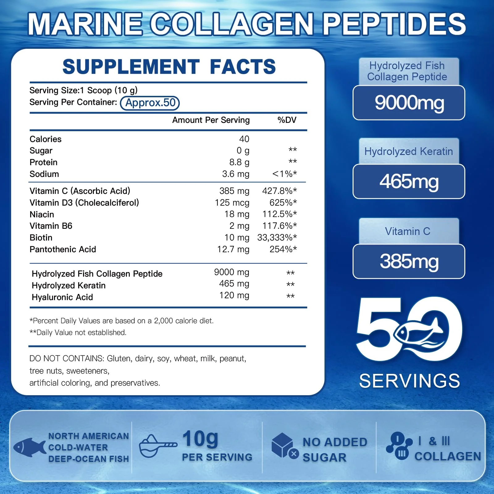 ZEBORA Marine Collagen Peptides Powder 50 Servings - Wild Caught Hydrolyzed Fish Collagen with Hyaluronic Acid, Keratin, Multivitamins - Collagen for Women Support Skin Hair Nail Joint, Keto Friendly - Image 7