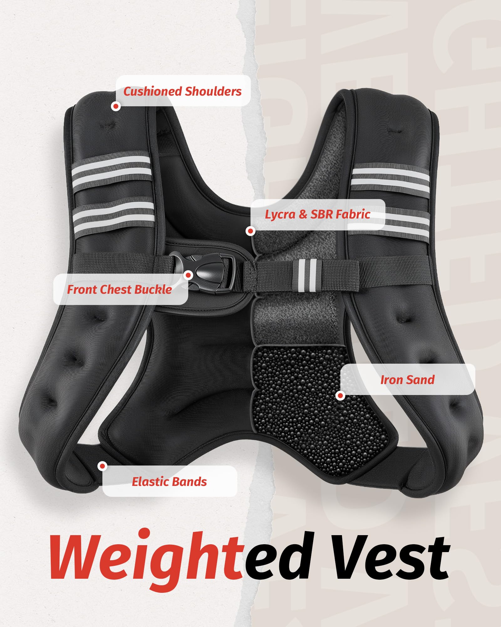 ZELUS Weighted Vest, 6lb/8lb/12lb/16lb/20lb/25lb/30lb Weight Vest with Reflective Stripe for Workout, Strength Training, Running, Fitness, Muscle Building, Weight Loss, Weightlifting, Black(8 lb) - Image 7