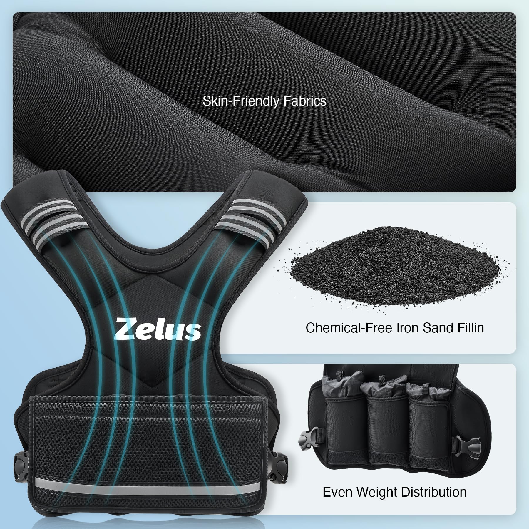 ZELUS Weighted Vest for Men and Women | 4-10lb/11-20lb/20-32lb Vest with 6 Ironsand Weights for Home Workouts | Adjustable Body Weight Vest Exercise Set for Cardio and Strength Training (11-20 lb.) - Image 5