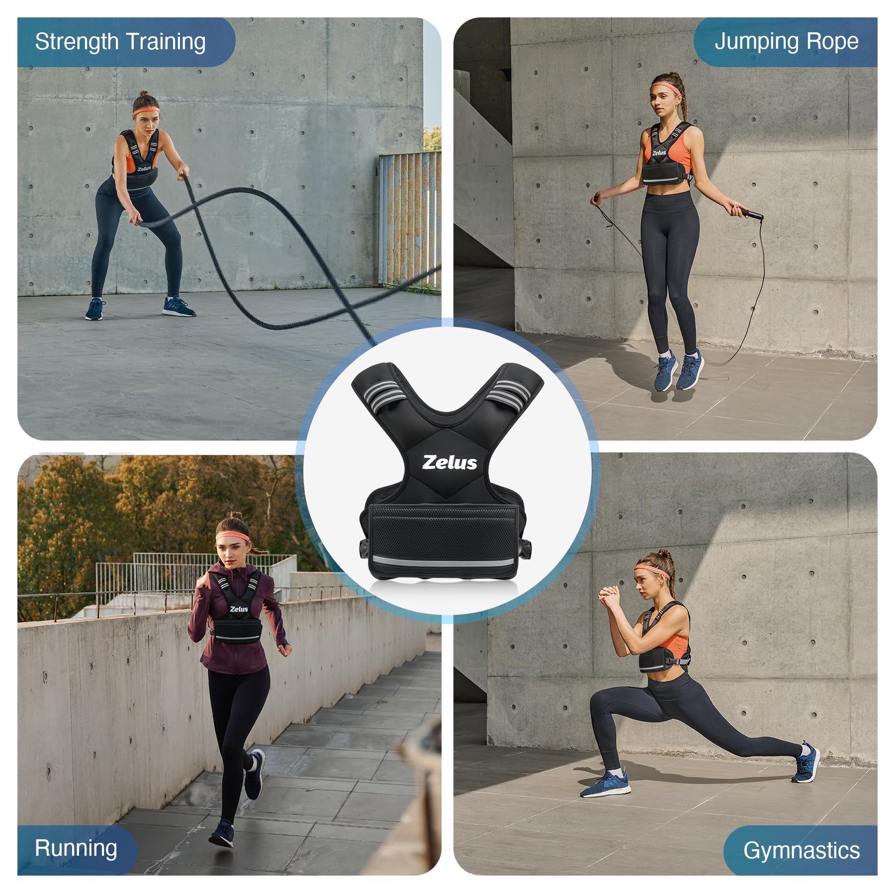 ZELUS Weighted Vest for Men and Women | 4-10lb/11-20lb/20-32lb Vest with 6 Ironsand Weights for Home Workouts | Adjustable Body Weight Vest Exercise Set for Cardio and Strength Training (11-20 lb.) - Image 6