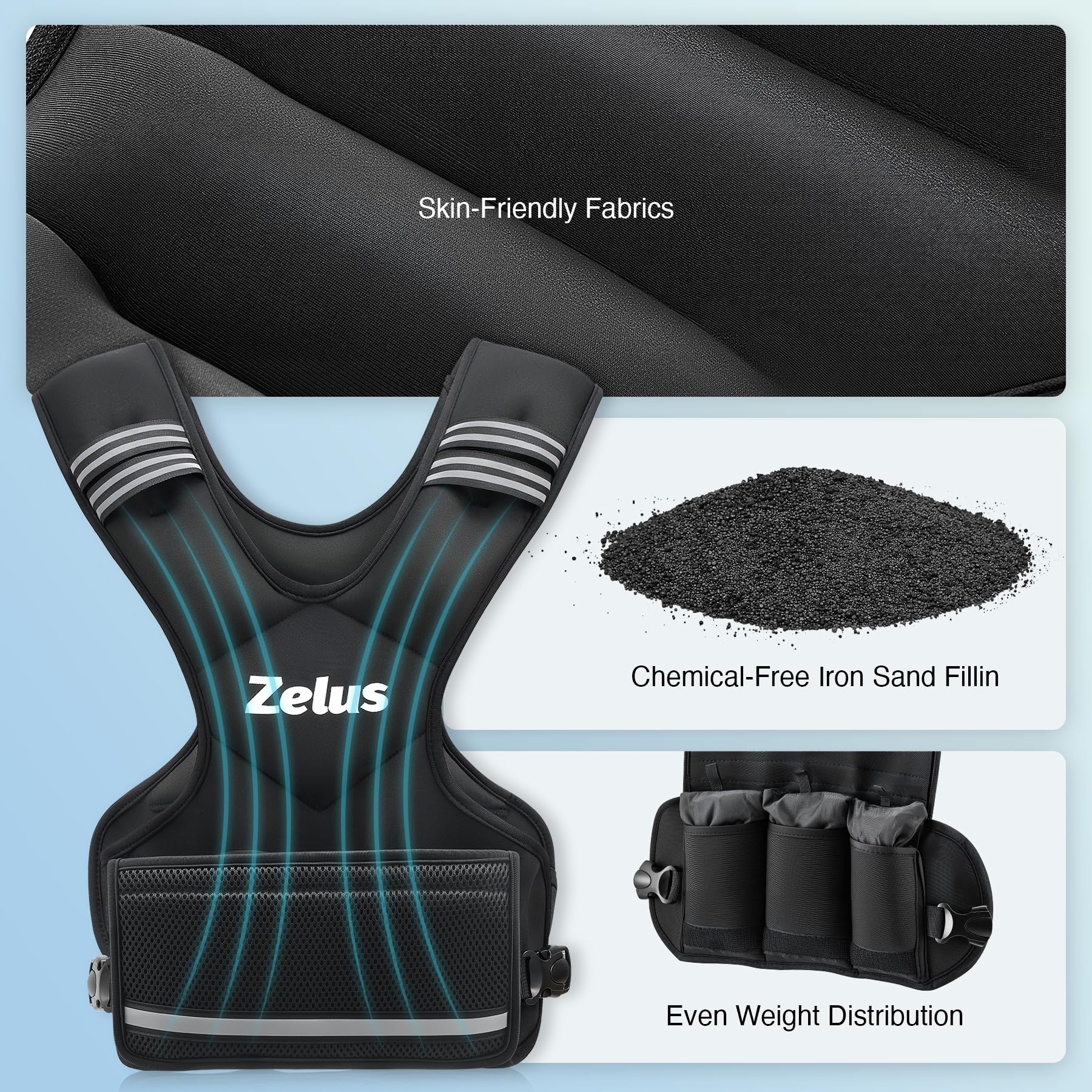 ZELUS Weighted Vest for Men and Women | 4-10lb/11-20lb/20-32lb Vest with 6 Ironsand Weights for Home Workouts | Adjustable Body Weight Vest Exercise Set for Cardio and Strength Training (20-32 lb.) - Image 5
