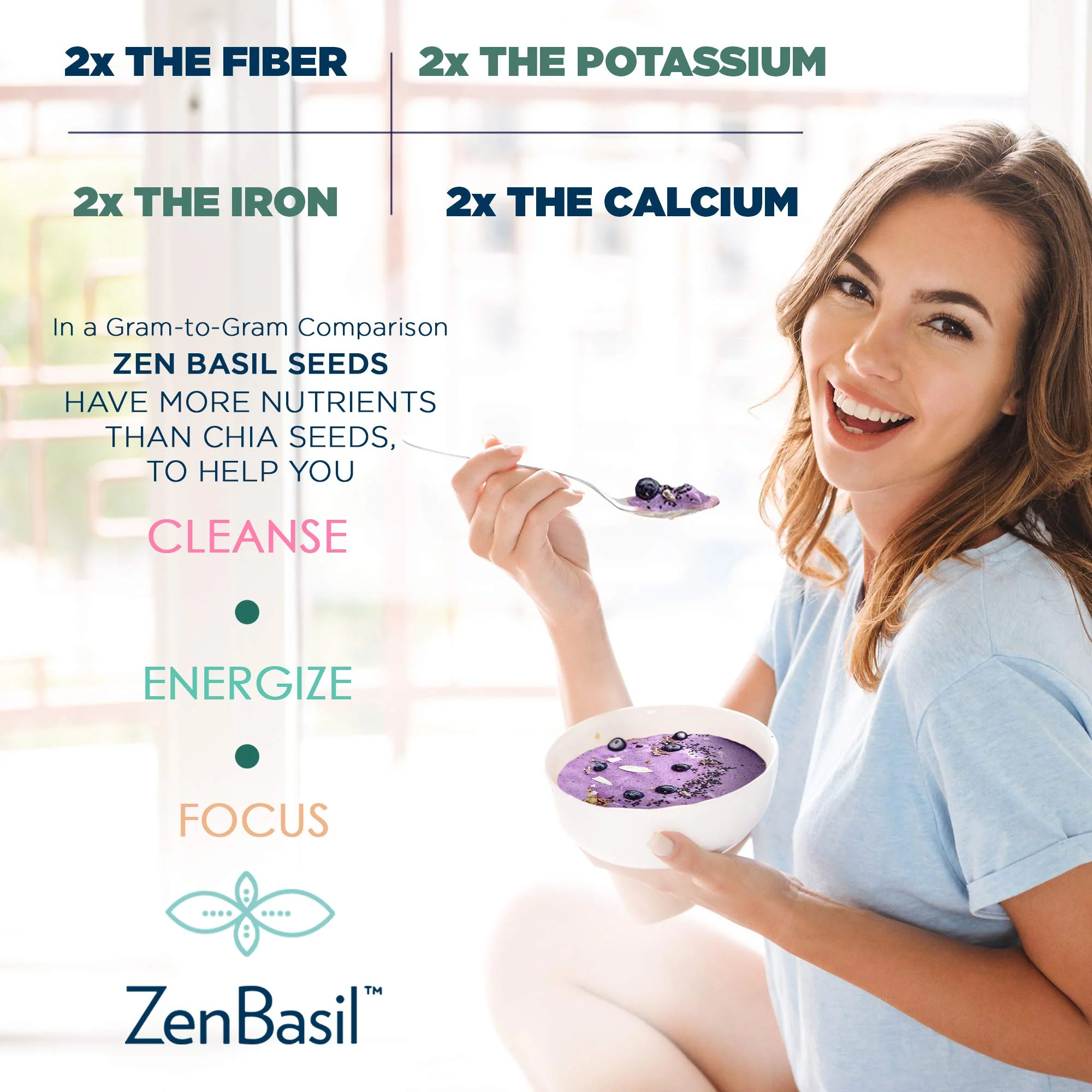 Zen Basil Seeds | edible basil seeds, kosher, non-gmo, lectin free, gluten free, plant based, keto, paleo, vegan | 15g fiber per/serv | 14oz | more fiber than chia seeds | prebiotic - Image 2