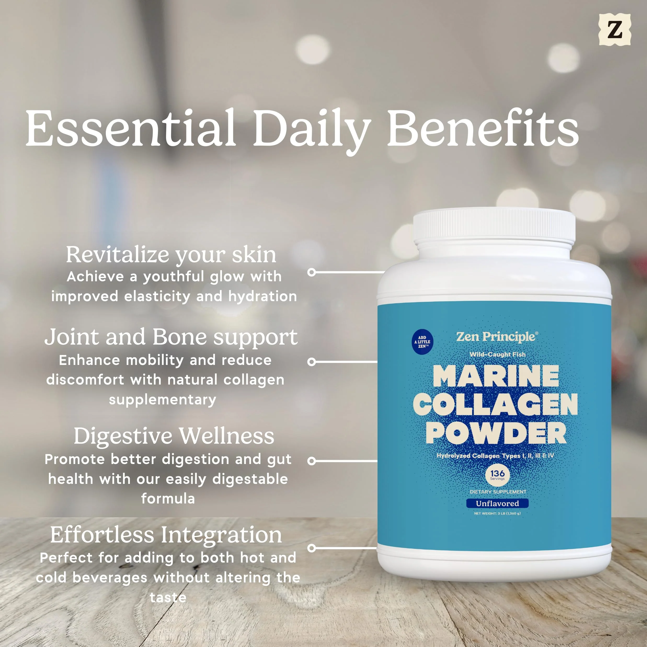 Zen Principle Marine Collagen Peptides Powder 3lb. Wild-Caught Fish, Non-GMO. Supports Healthy Skin, Hair, Joints, and Bones. Hydrolyzed Type 1 & 3 Protein. Amino Acids, Unflavored, Easy to Mix. - Image 2