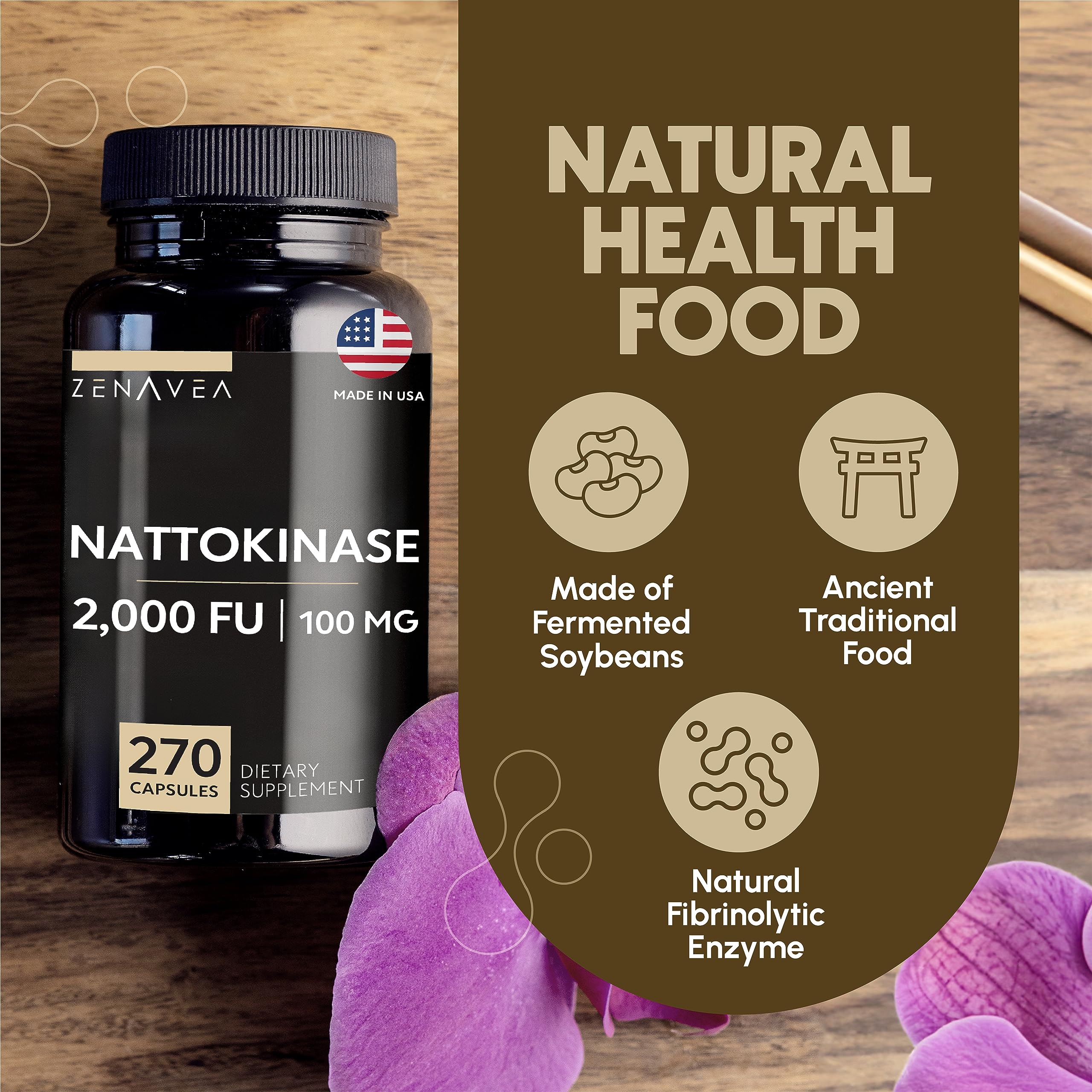 Zenavea - Nattokinase Supplement - 2000 FU of Enzyme - 270 Capsules of Nattokinase 100mg - Gluten Free, Non-GMO, Vegan - Image 2