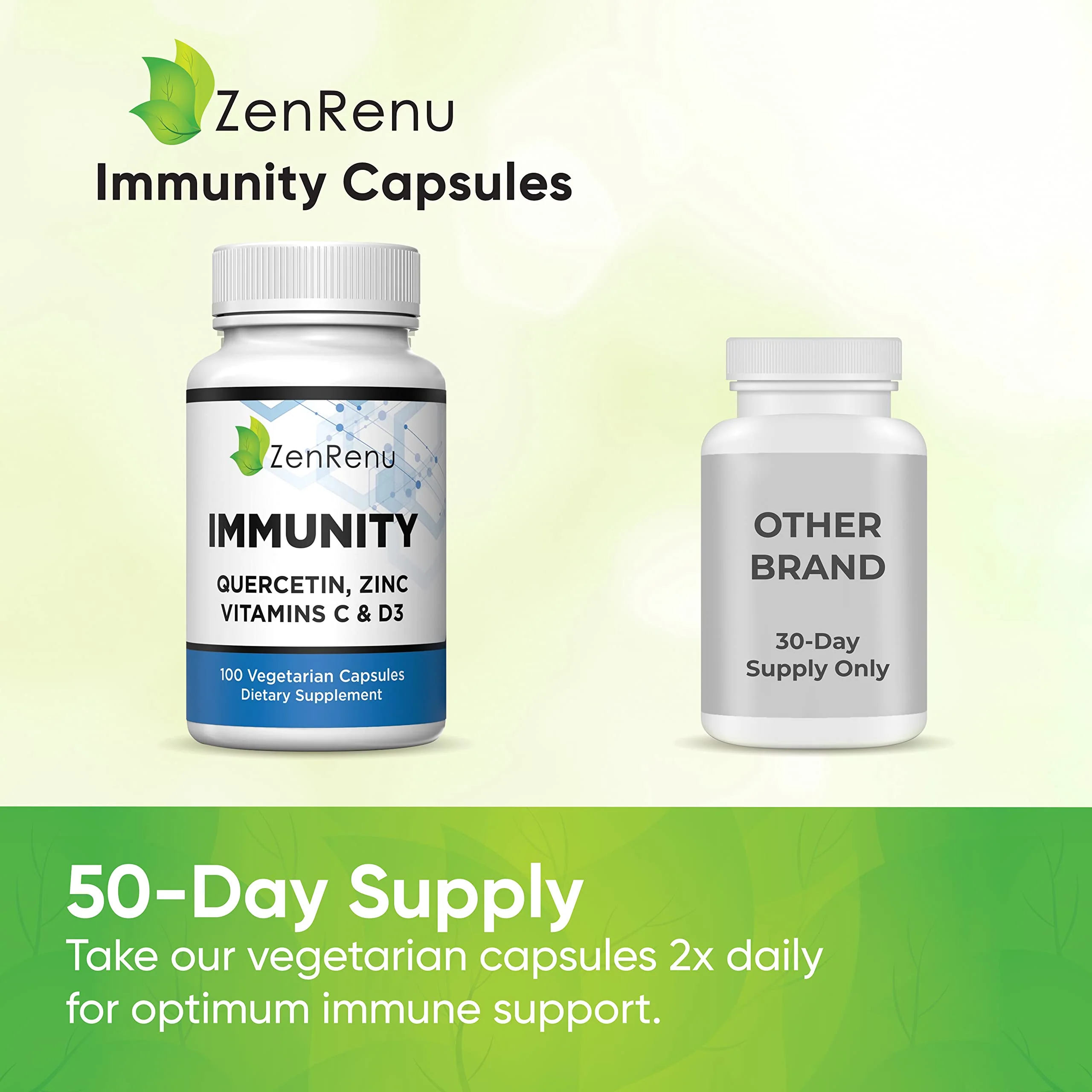 Zenrenu Immunity Quercetin 700 mg Zinc Vitamin C Vitamin D Immune Support Supplement with Curcumin - Easy to Absorb Immunity Supplement, 100 Vegetarian Capsules 50 Day Supply - Image 8