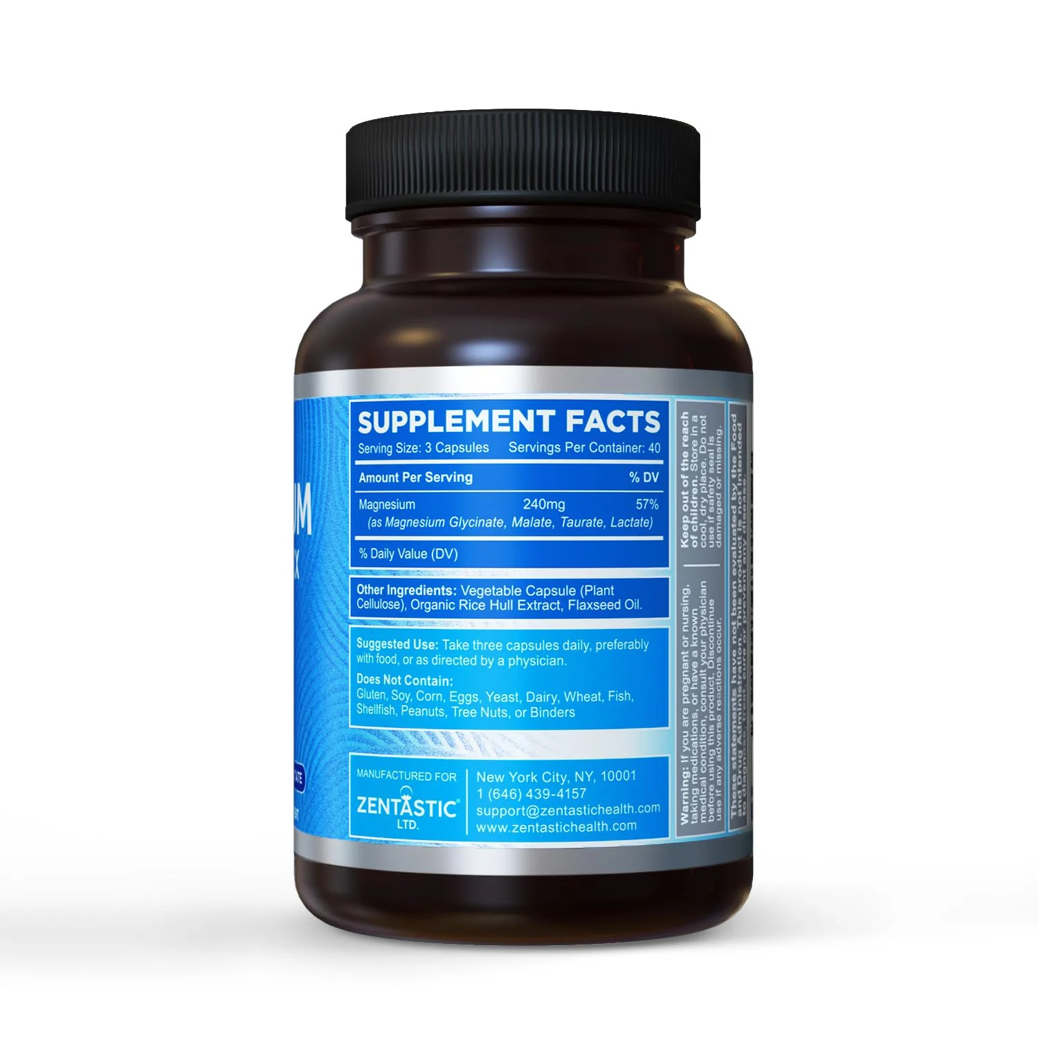 Zentastic Magnesium Complex 4-in-1 Supplement – Magnesium Glycinate, Malate, Taurate & Lactate – Chelated High Absorption for Nerves, Muscles, Bones & Immune Support – 120 Capsules - Image 3