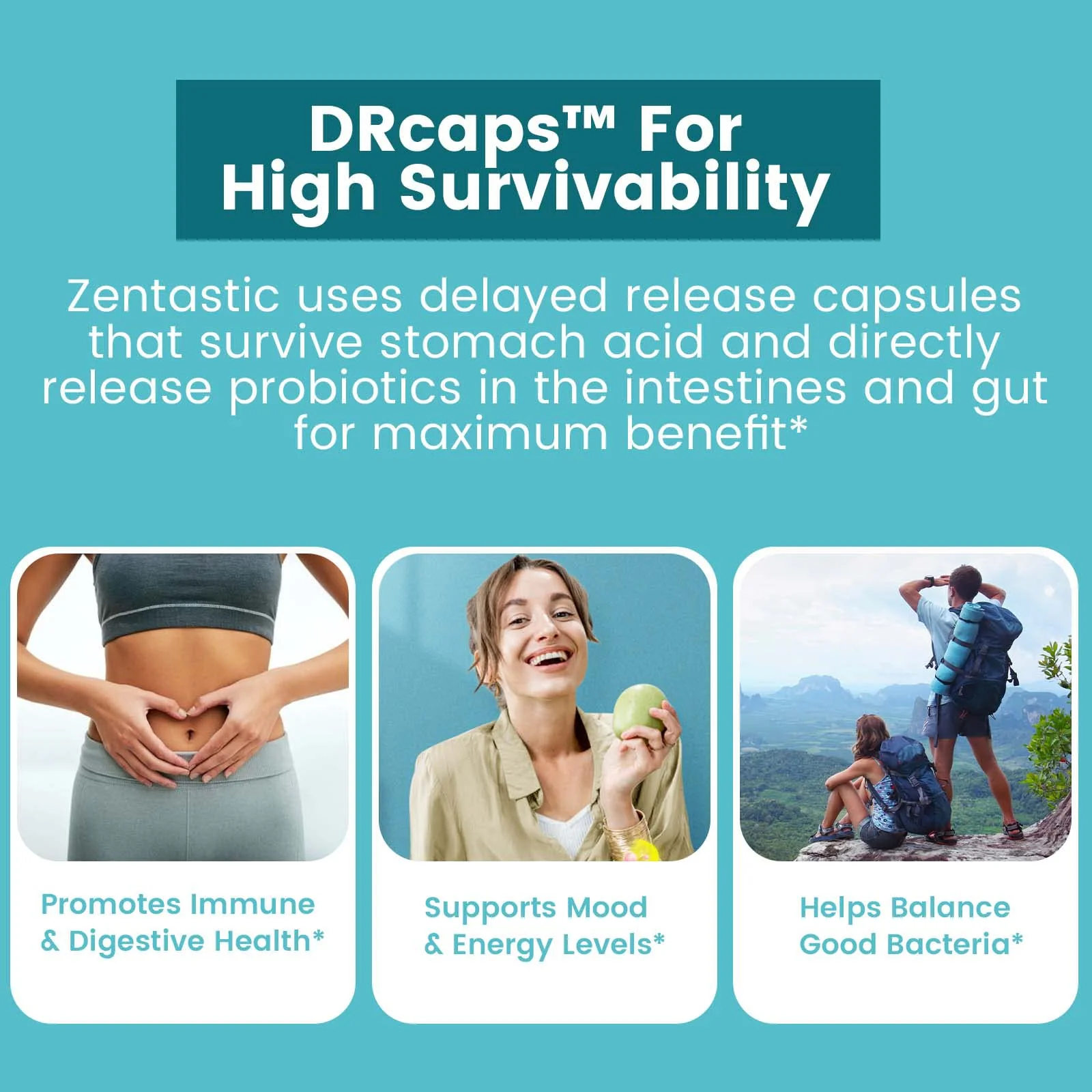 Zentastic Probiotics & Prebiotics Supplement - 50 Billion CFU - for Men & Women’s Immune & Digestive Health - 16 Strains - Shelf Stable - 300 Delayed Release Veggie Capsules - Image 2