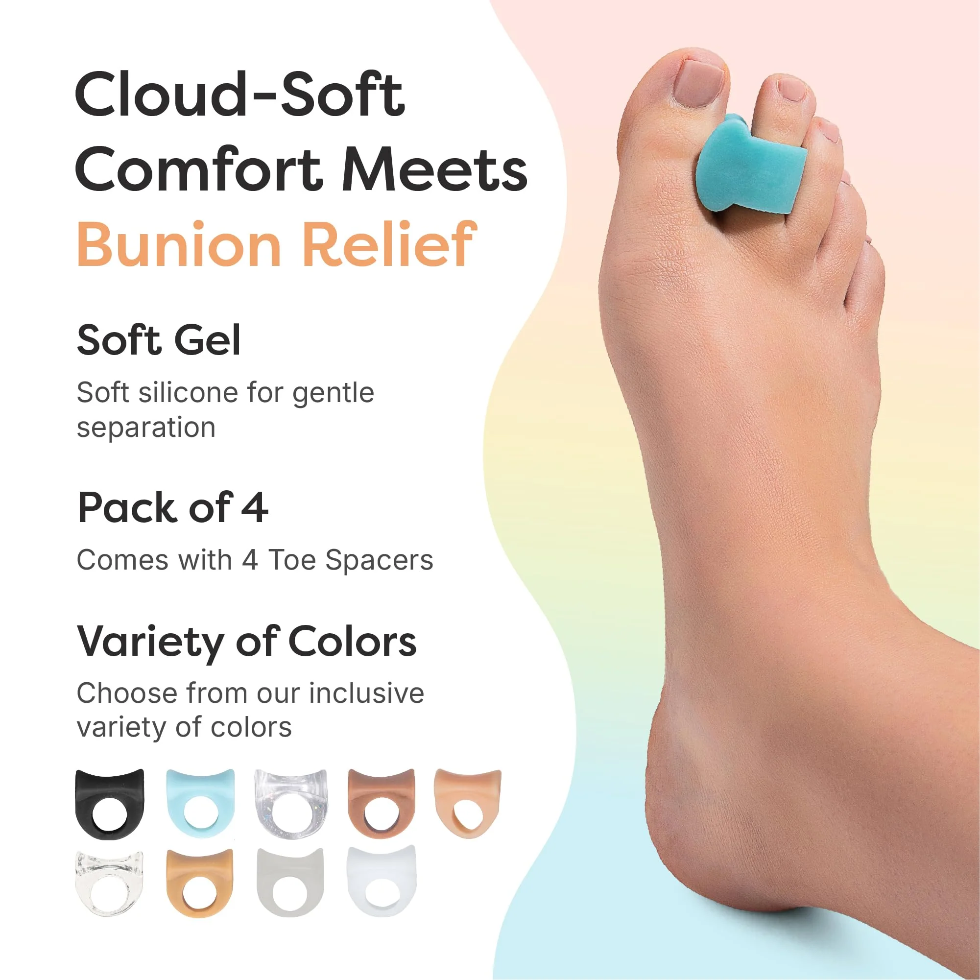 ZenToes Gel Toe Separators for Overlapping Toes, Bunions, Big Toe Alignment, Corrector and Spacer - 4 Pack (Blue) - Image 5